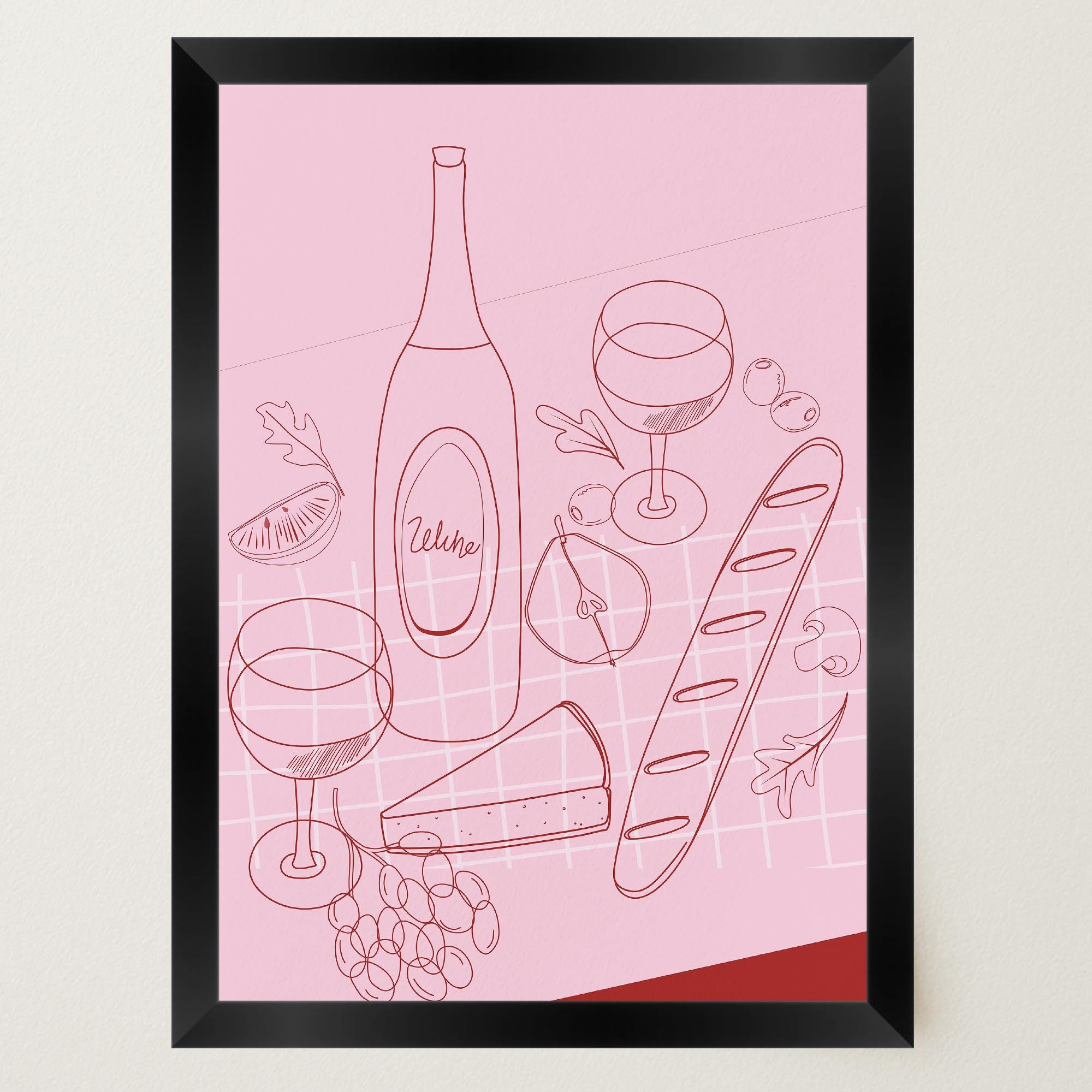 Cheese & Wine Line Art Print-Skudaboo