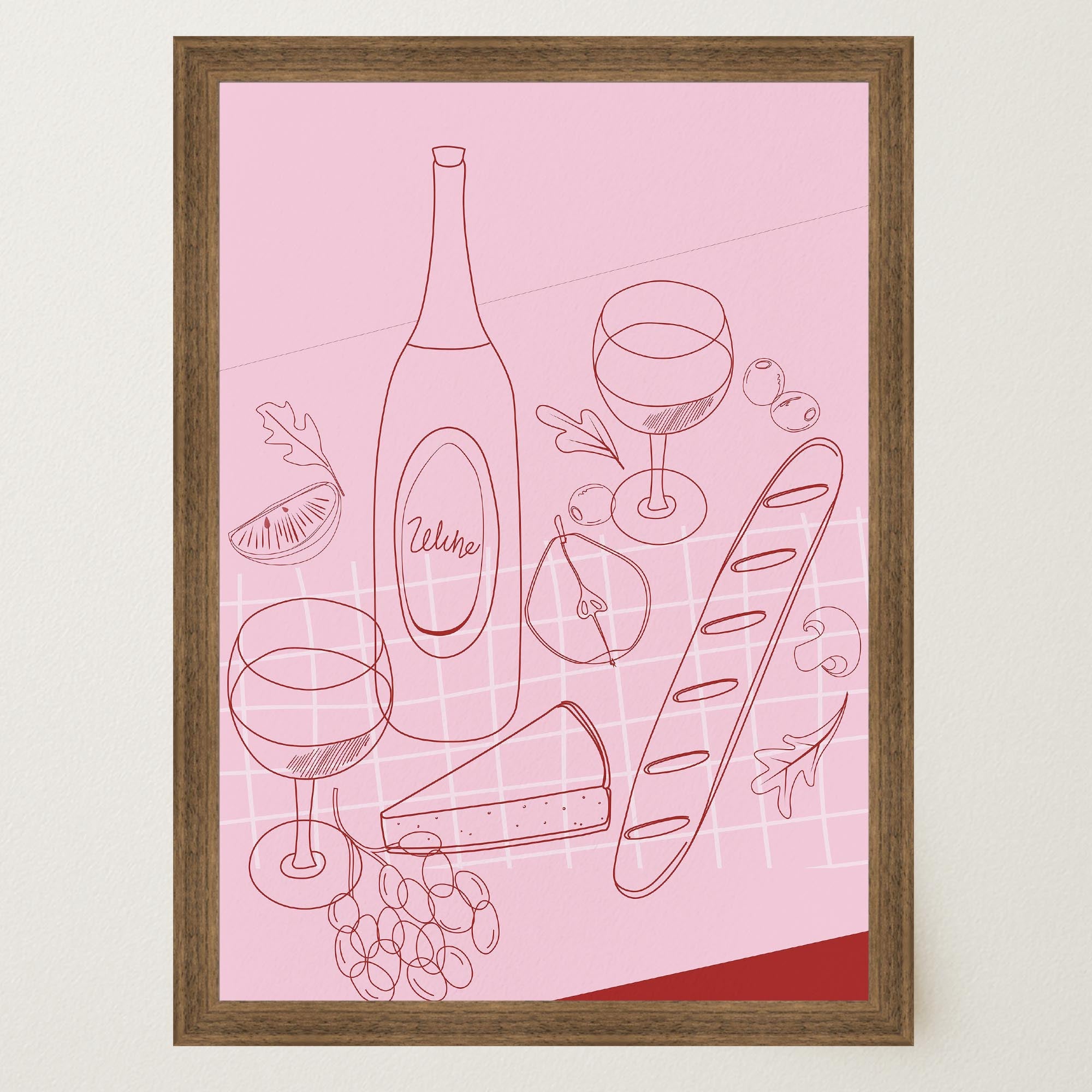 Cheese & Wine Line Art Print-Skudaboo