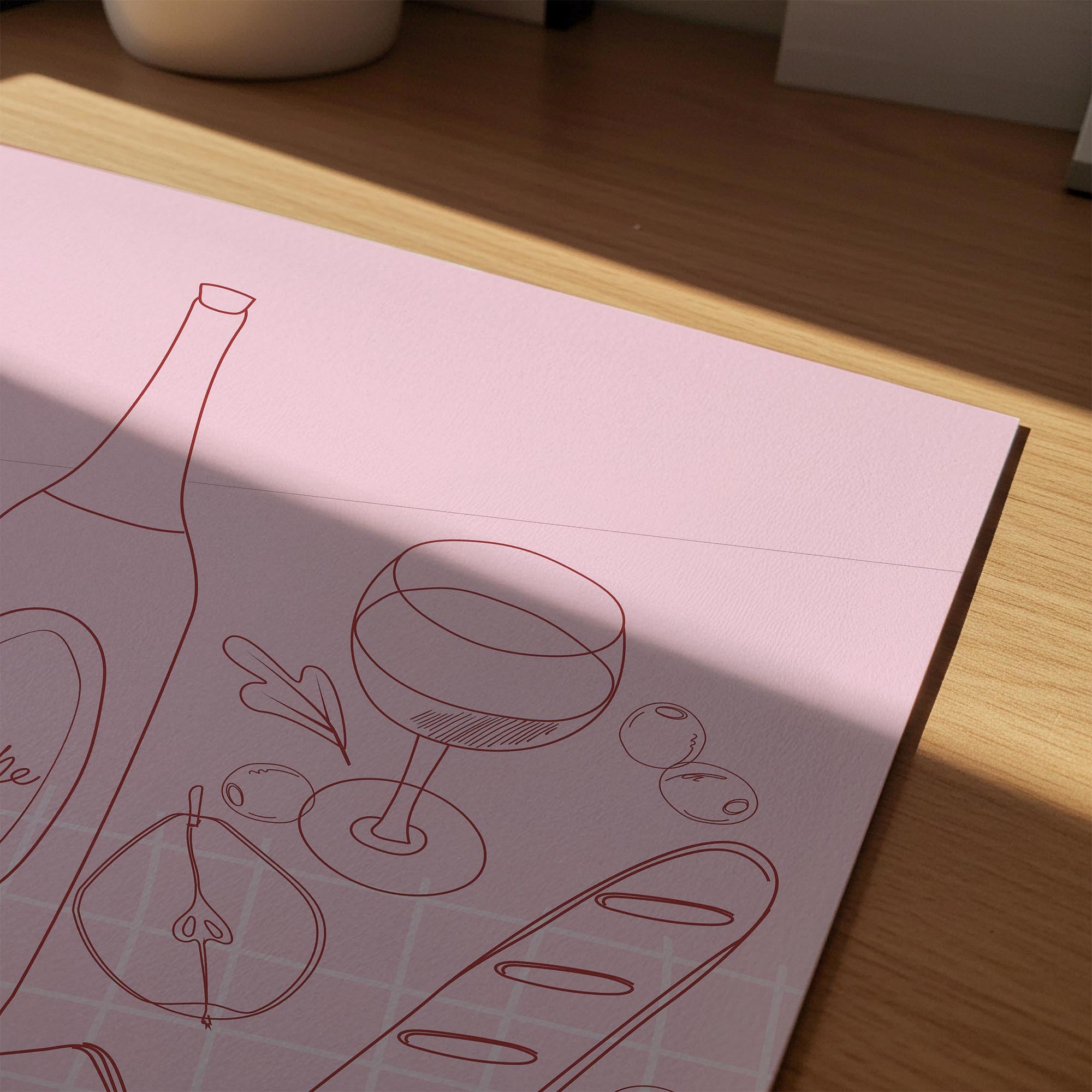 Cheese & Wine Line Art Print-Skudaboo