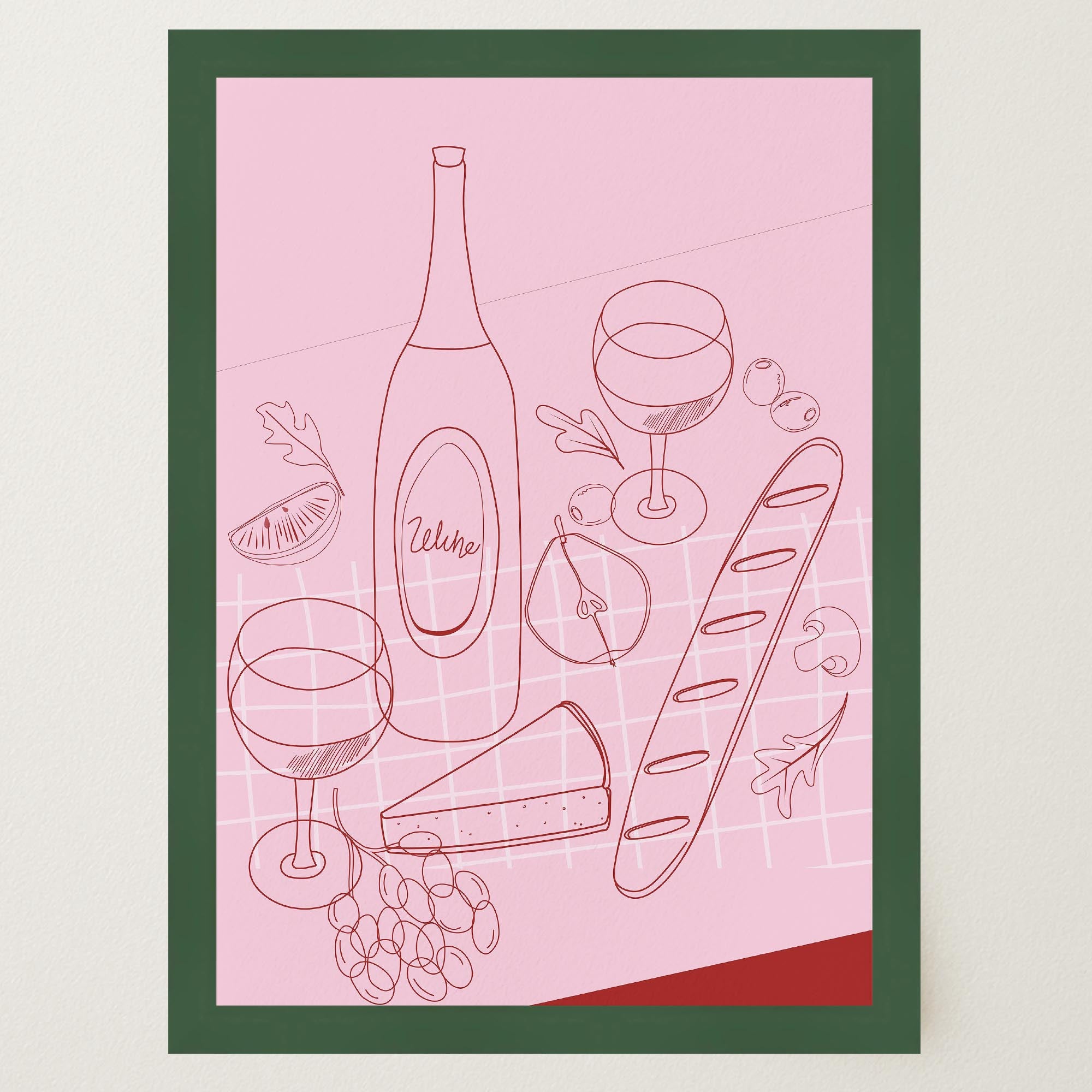 Cheese & Wine Line Art Print-Skudaboo