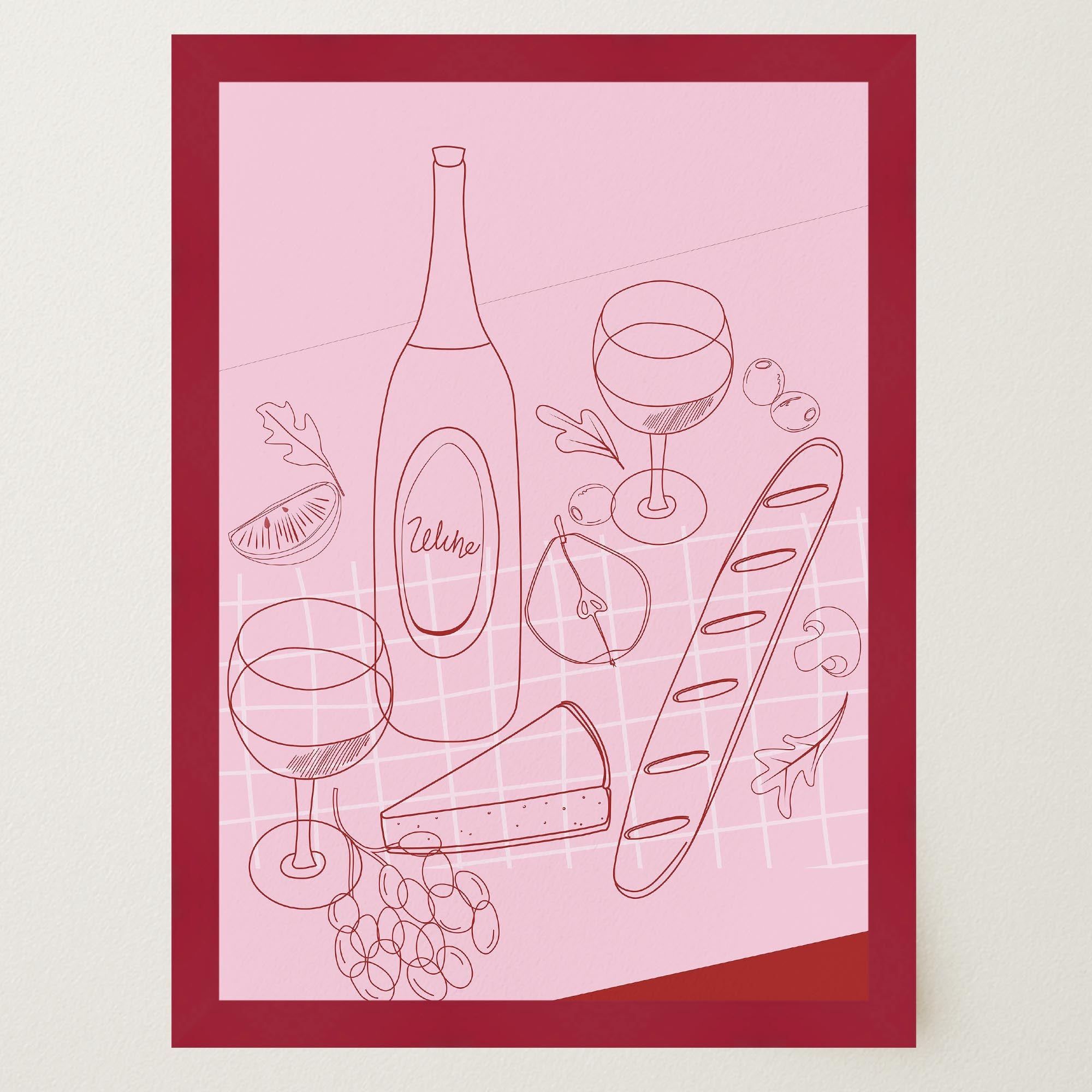 Cheese & Wine Line Art Print-Skudaboo