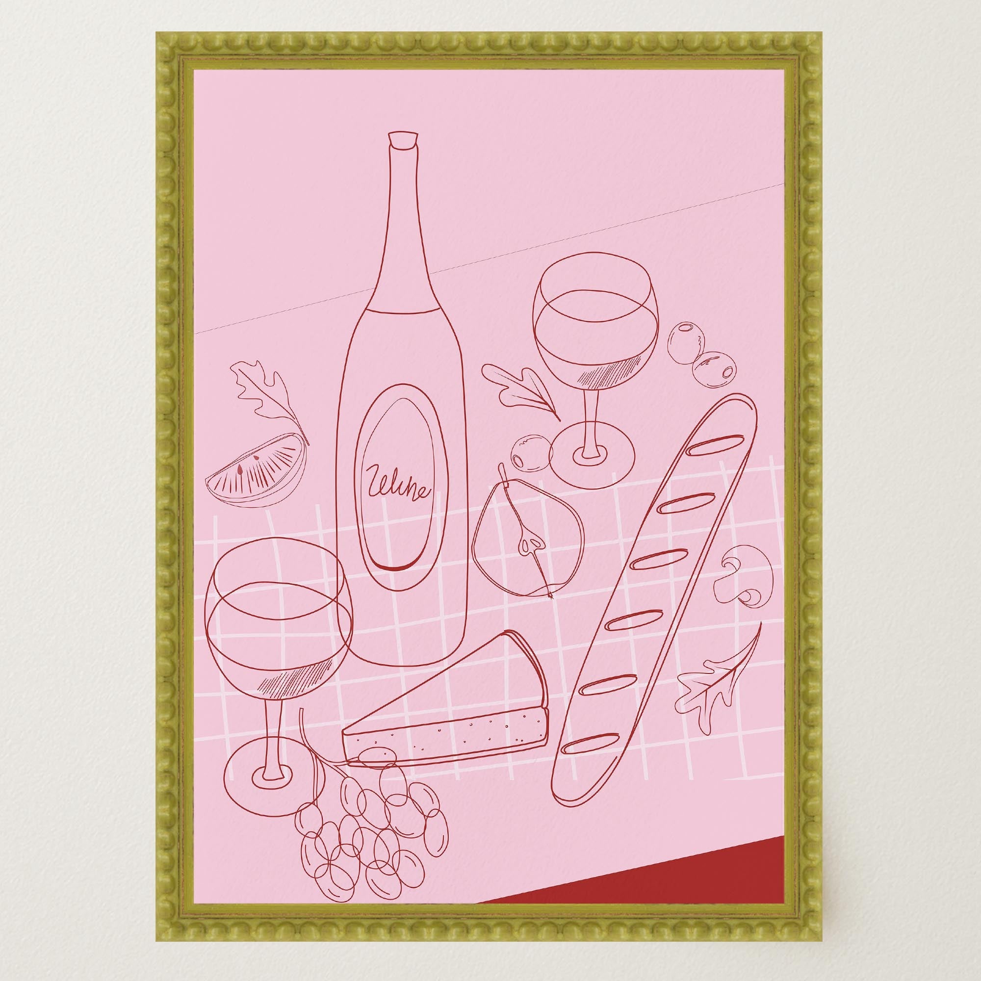 Cheese & Wine Line Art Print-Skudaboo