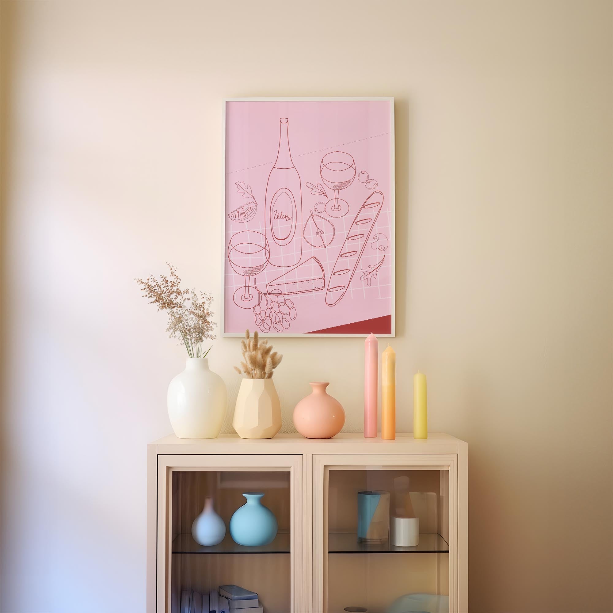 Cheese & Wine Line Art Print-Skudaboo
