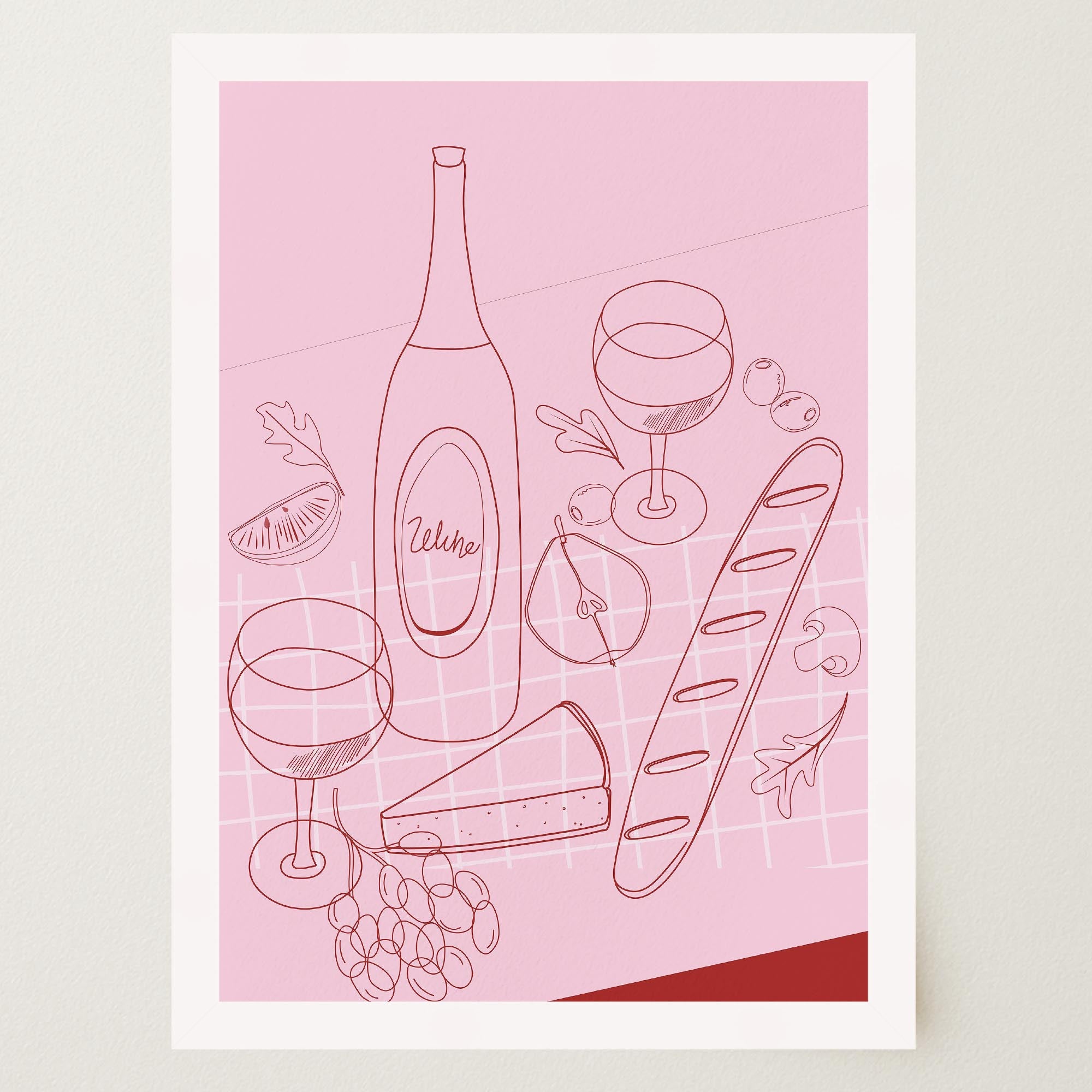 Cheese & Wine Line Art Print-Skudaboo