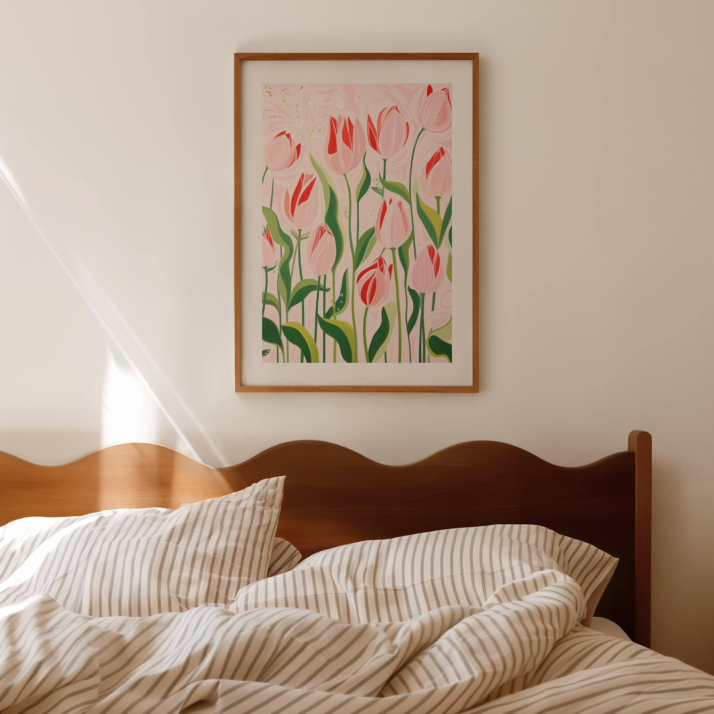 Pink Tulip Garden Botanical Wall Art Print-Skudaboo