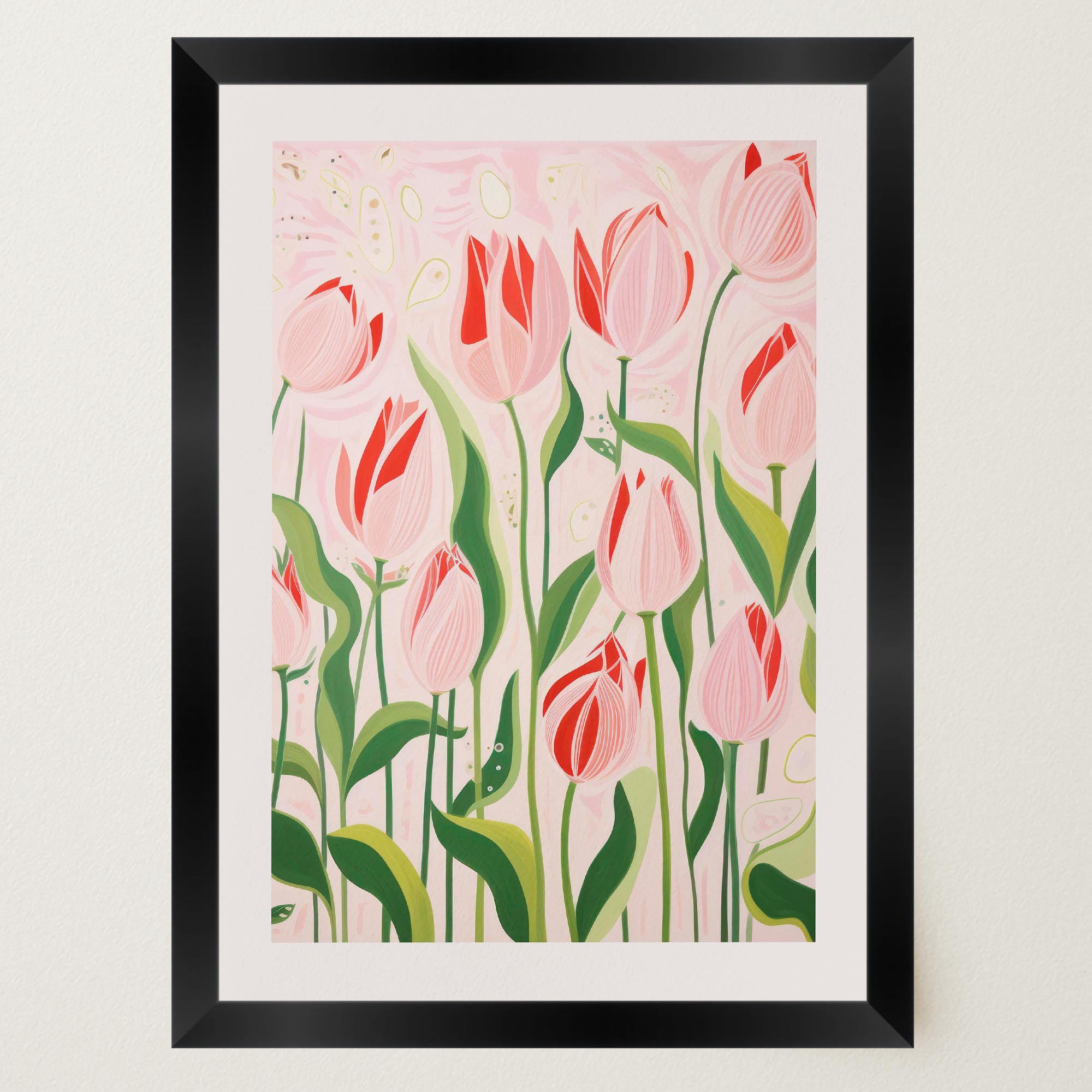 Pink Tulip Garden Botanical Wall Art Print-Skudaboo