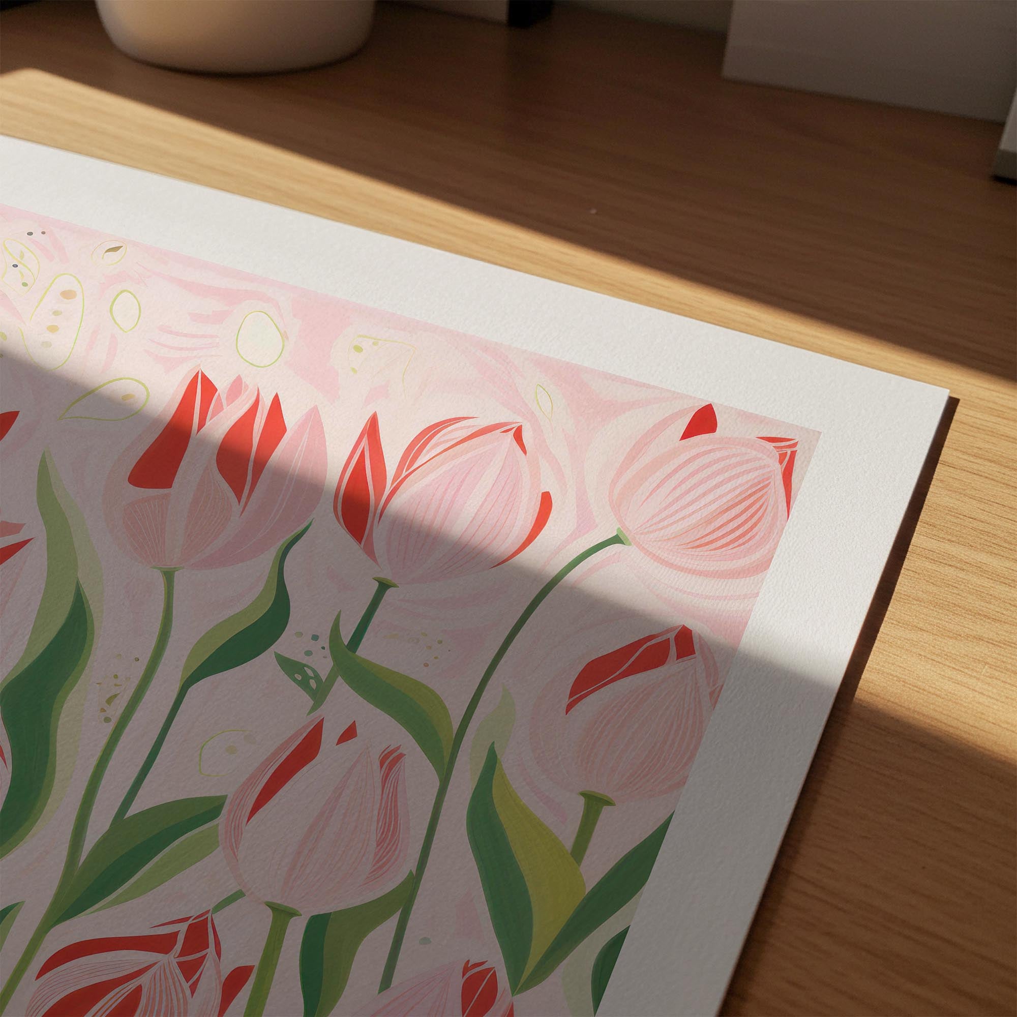 Pink Tulip Garden Botanical Wall Art Print-Skudaboo