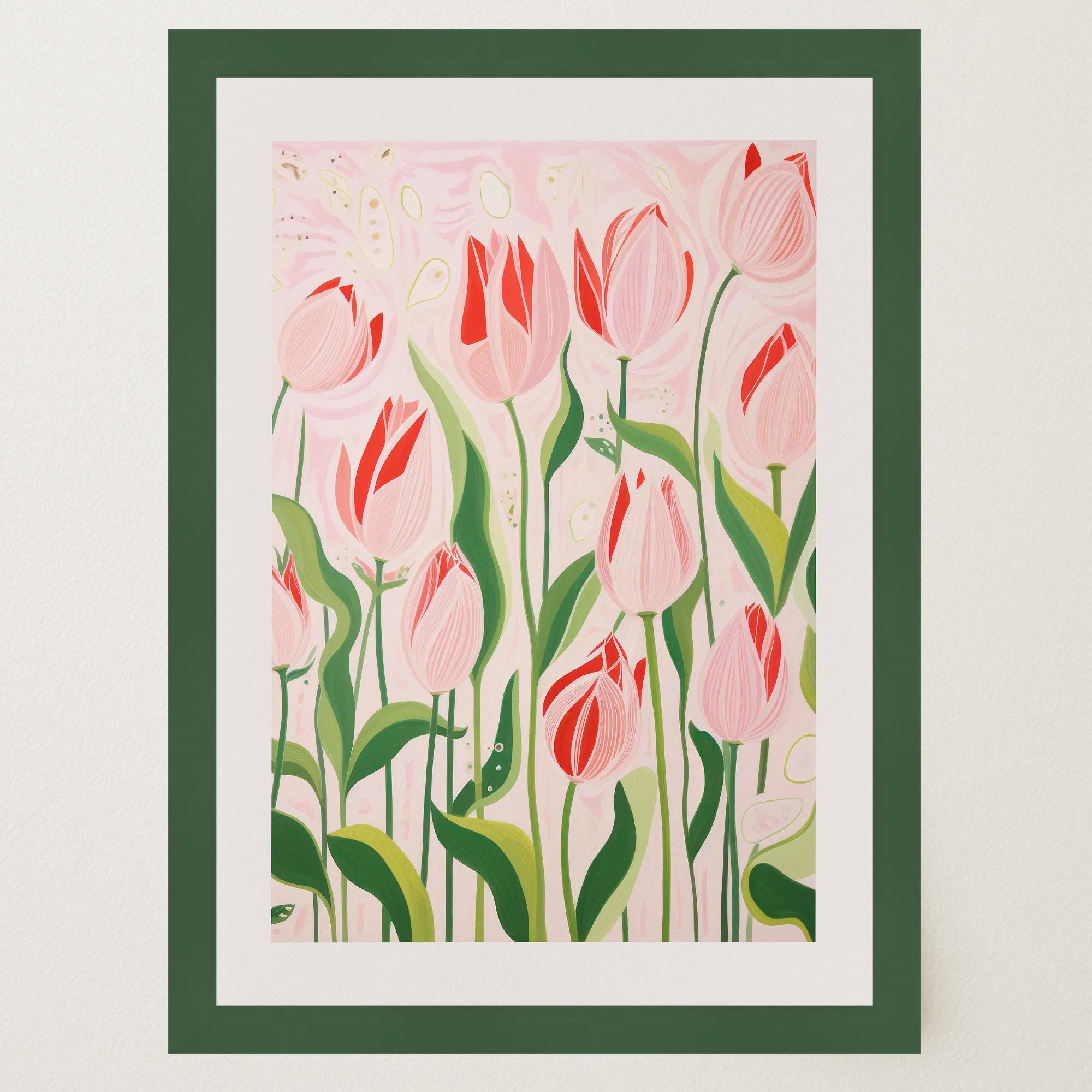 Pink Tulip Garden Botanical Wall Art Print-Skudaboo