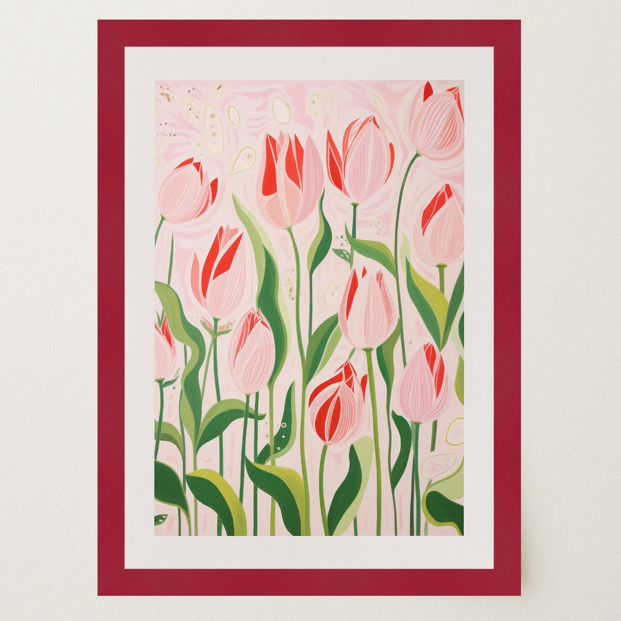 Pink Tulip Garden Botanical Wall Art Print-Skudaboo