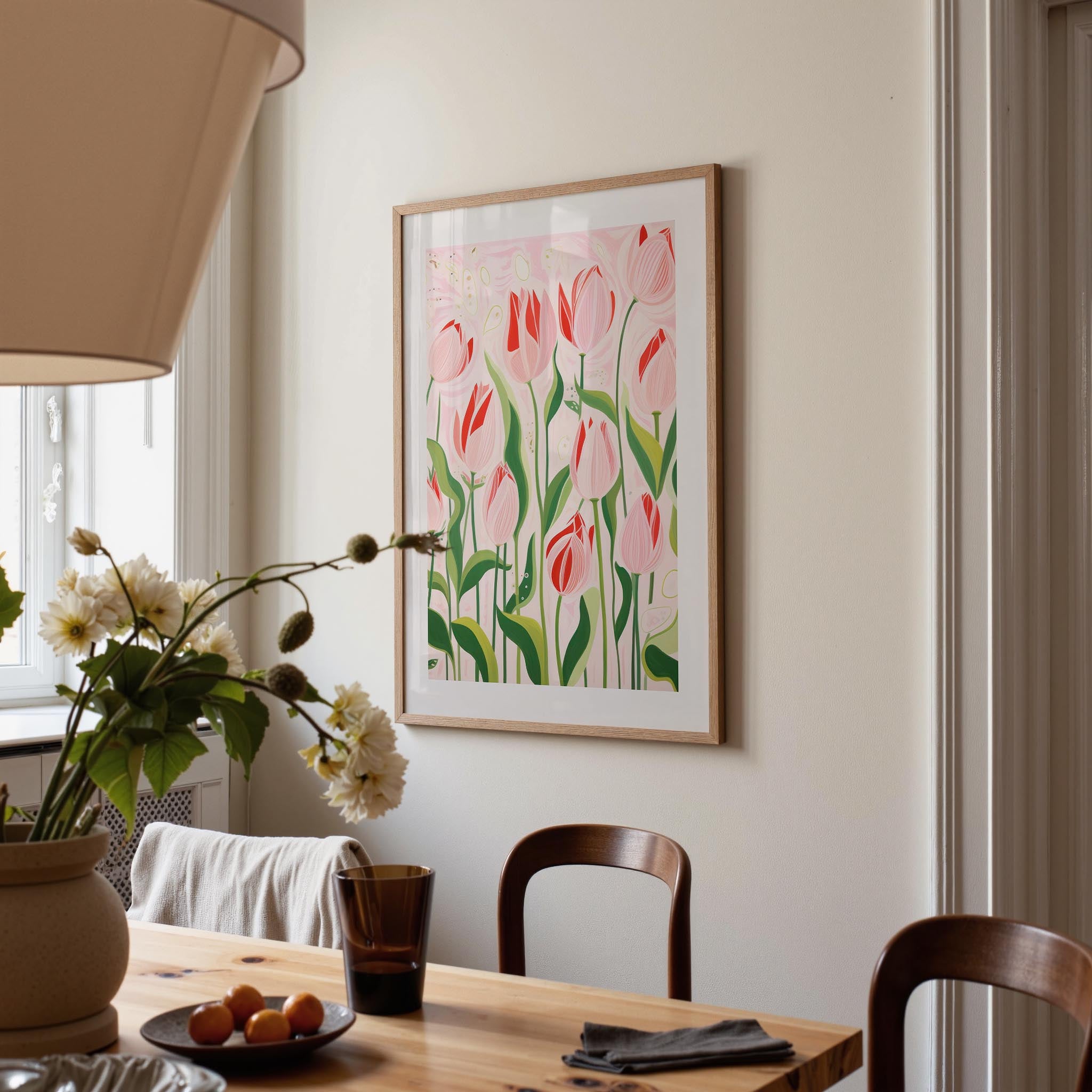 Pink Tulip Garden Botanical Wall Art Print-Skudaboo