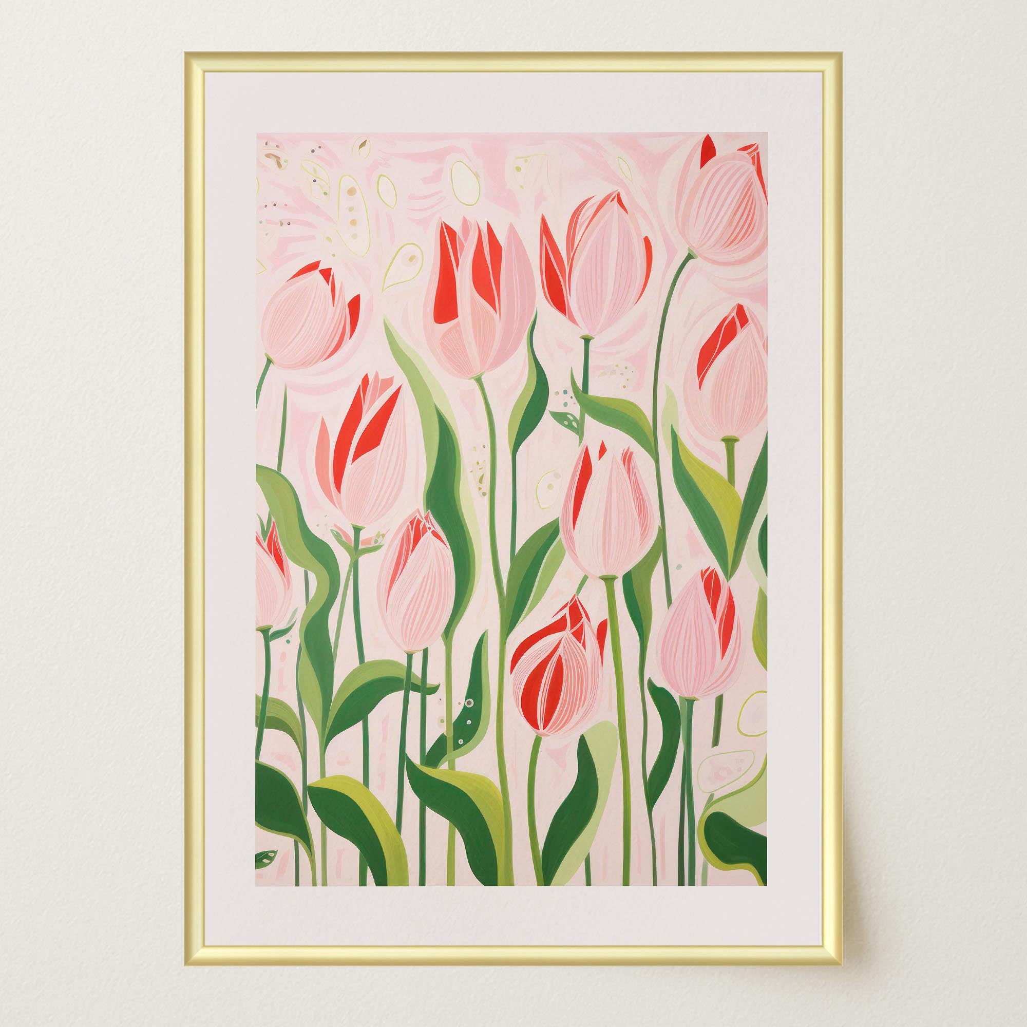 Pink Tulip Garden Botanical Wall Art Print-Skudaboo