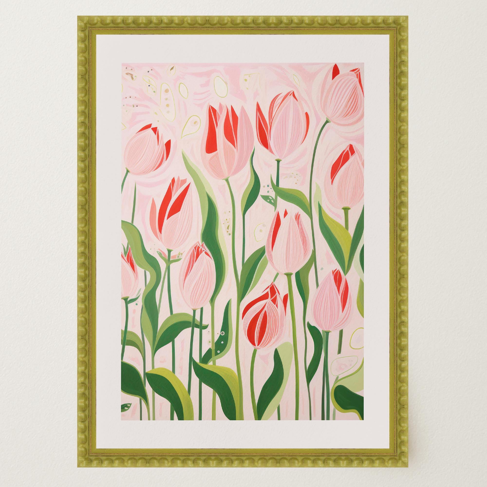 Pink Tulip Garden Botanical Wall Art Print-Skudaboo
