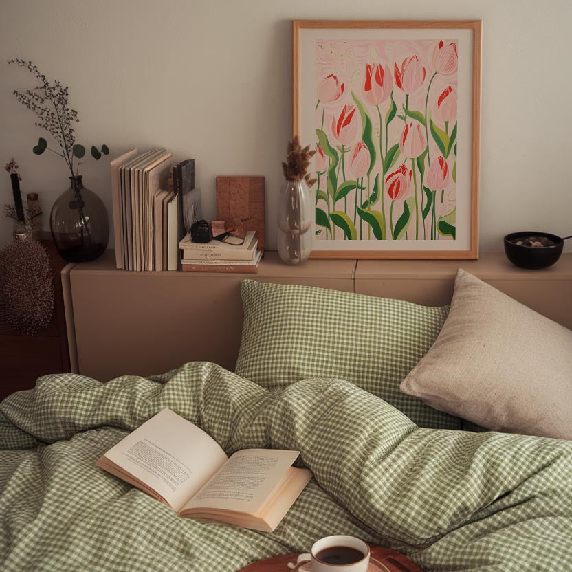 Pink Tulip Garden Botanical Wall Art Print-Skudaboo