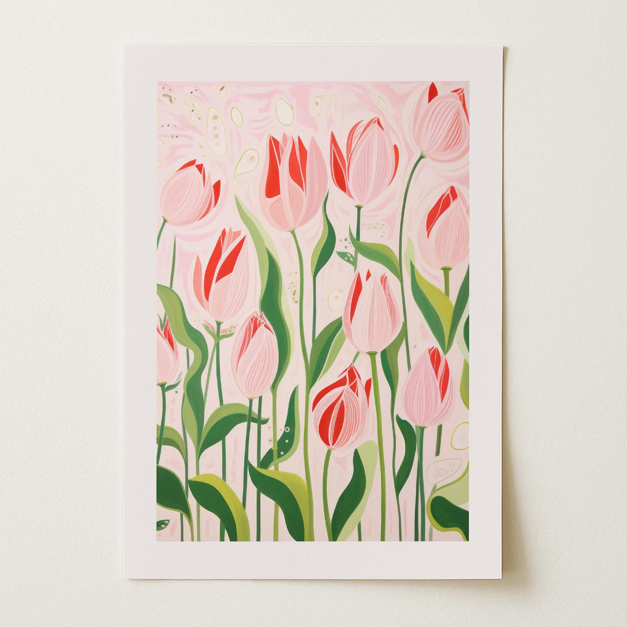 Pink Tulip Garden Botanical Wall Art Print-Skudaboo
