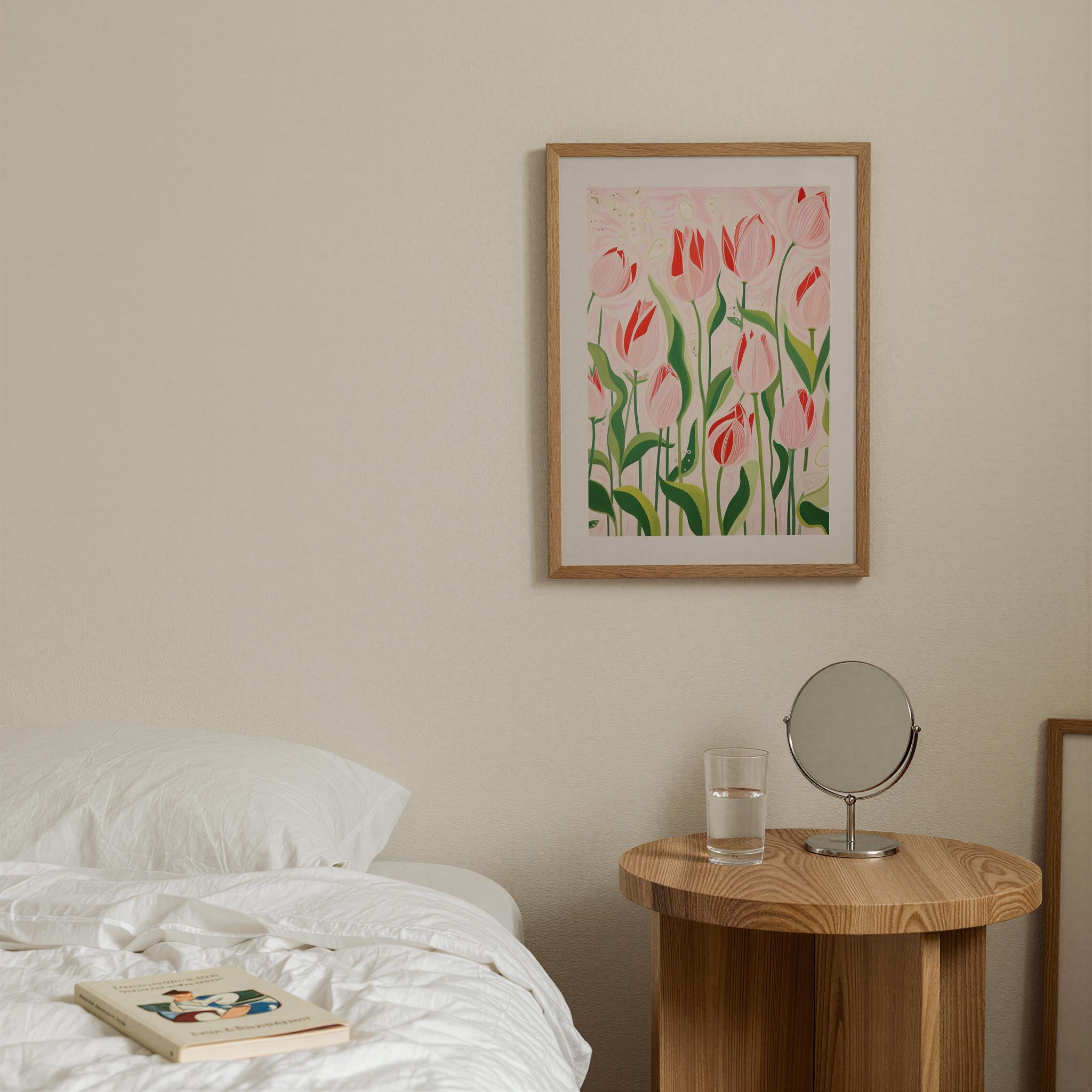 Pink Tulip Garden Botanical Wall Art Print-Skudaboo