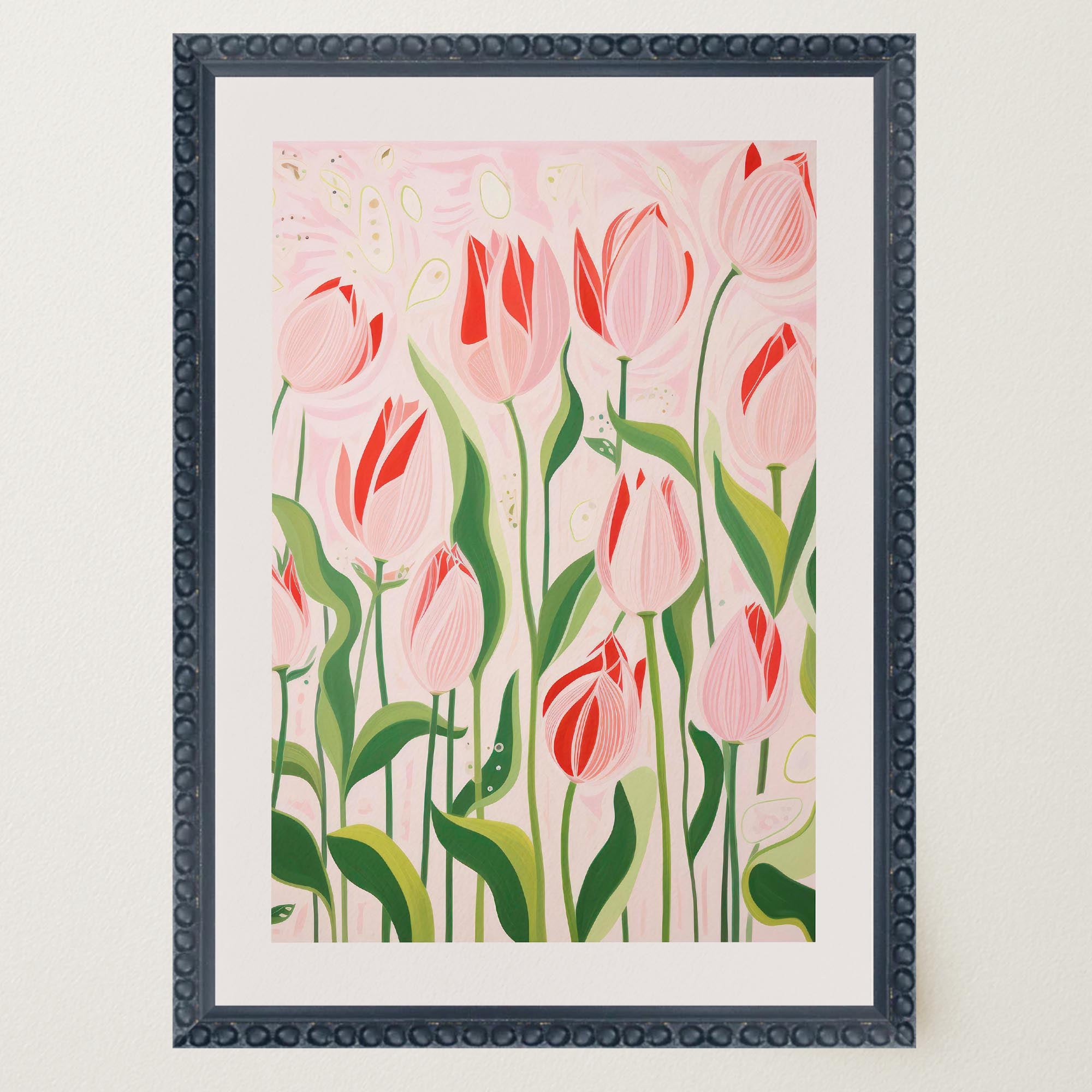 Pink Tulip Garden Botanical Wall Art Print-Skudaboo