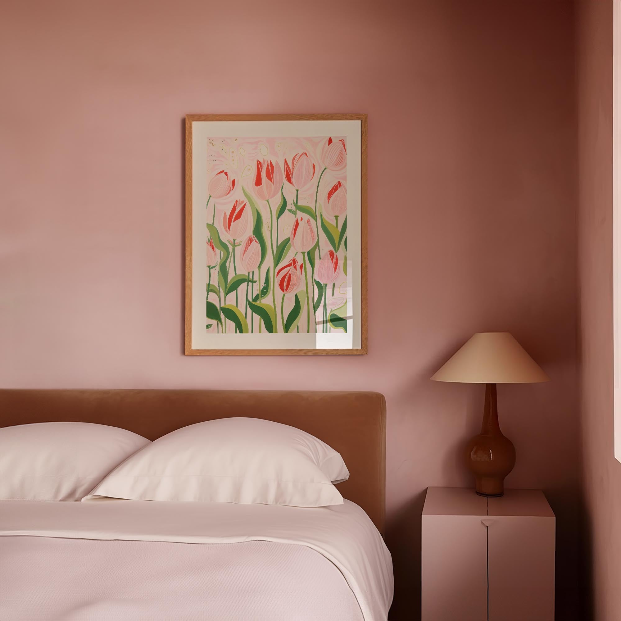 Pink Tulip Garden Botanical Wall Art Print-Skudaboo