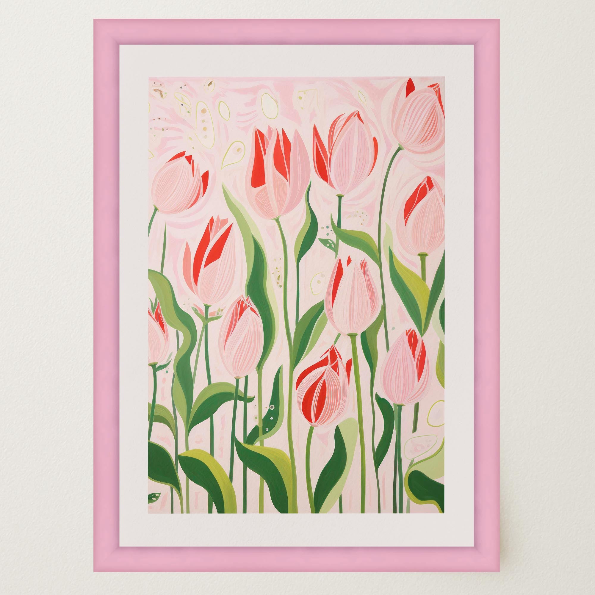 Pink Tulip Garden Botanical Wall Art Print-Skudaboo