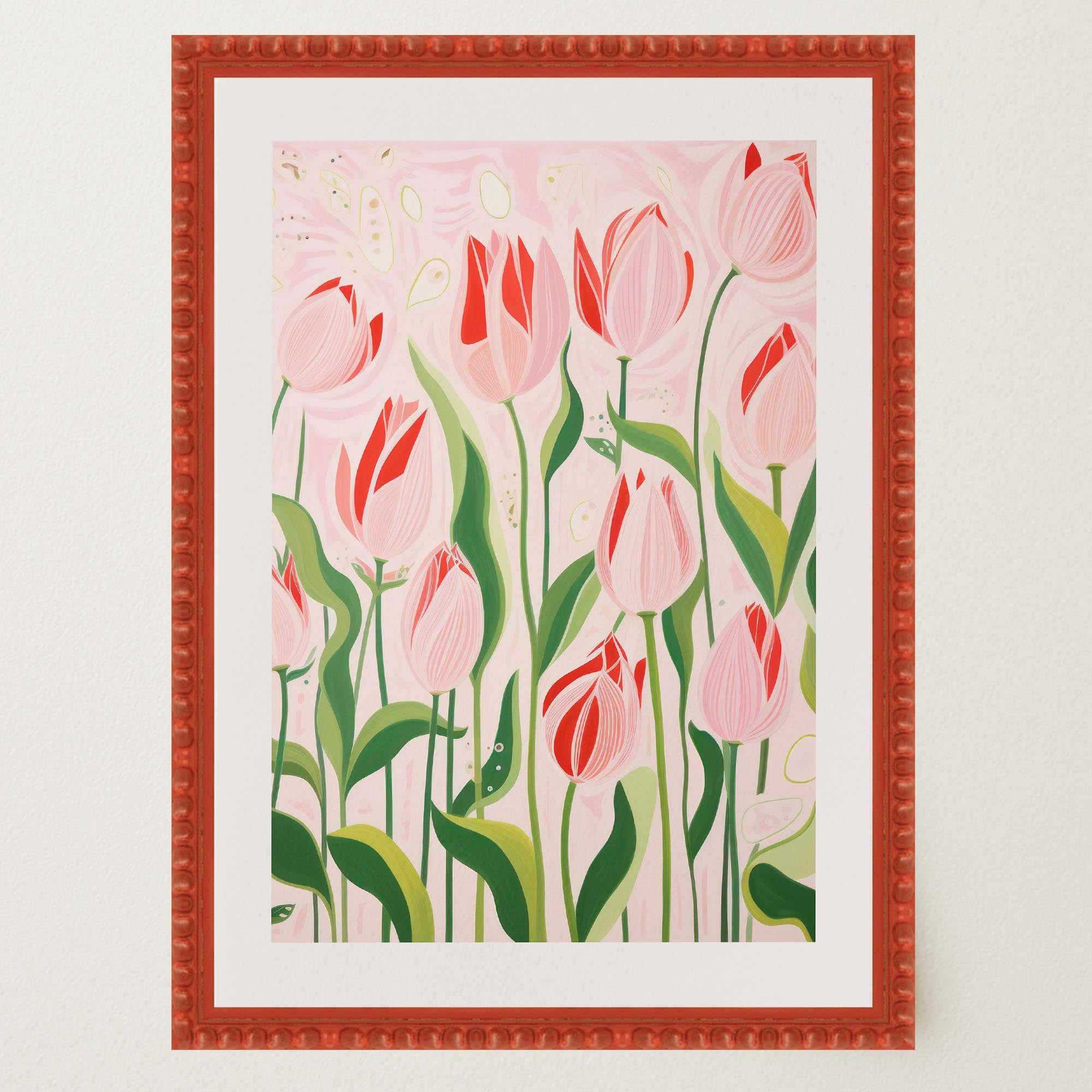 Pink Tulip Garden Botanical Wall Art Print-Skudaboo