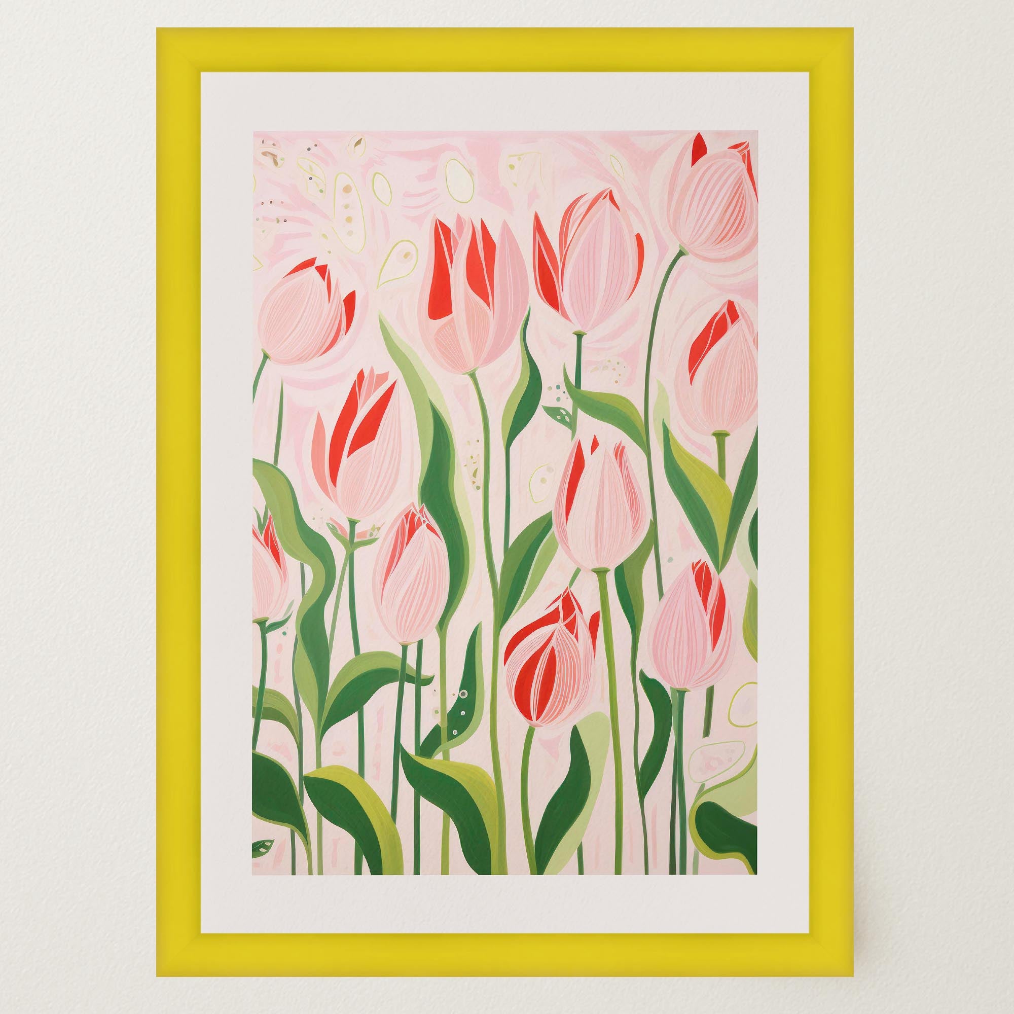 Pink Tulip Garden Botanical Wall Art Print-Skudaboo