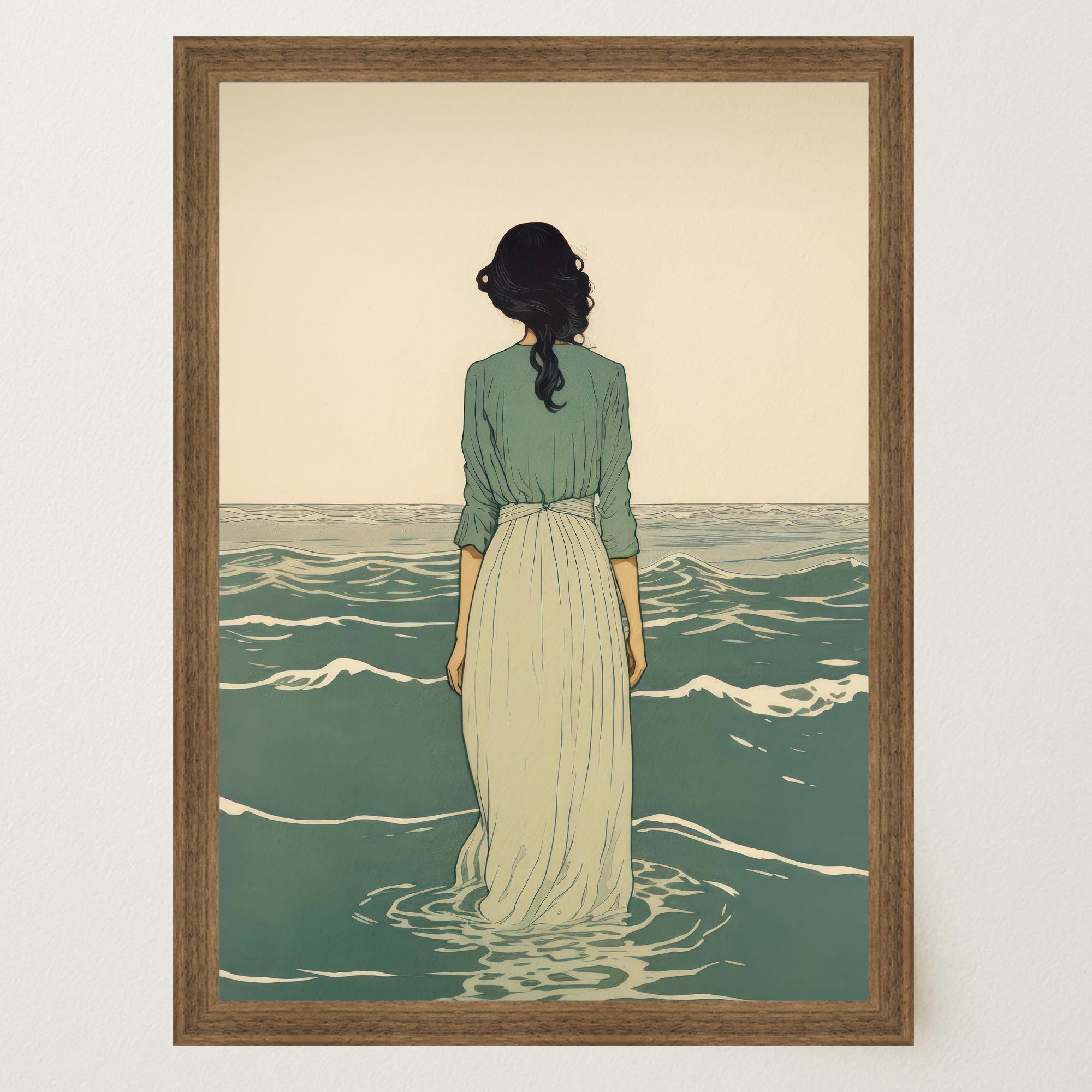 Woman Into the Sea Wall Art Print-Skudaboo