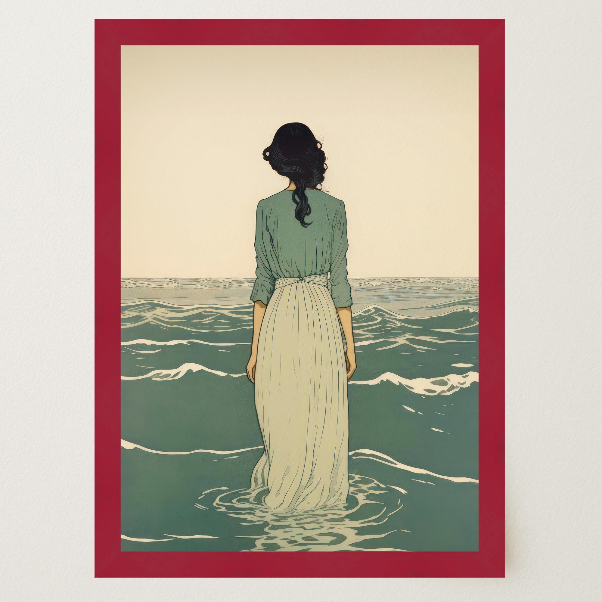 Woman Into the Sea Wall Art Print-Skudaboo
