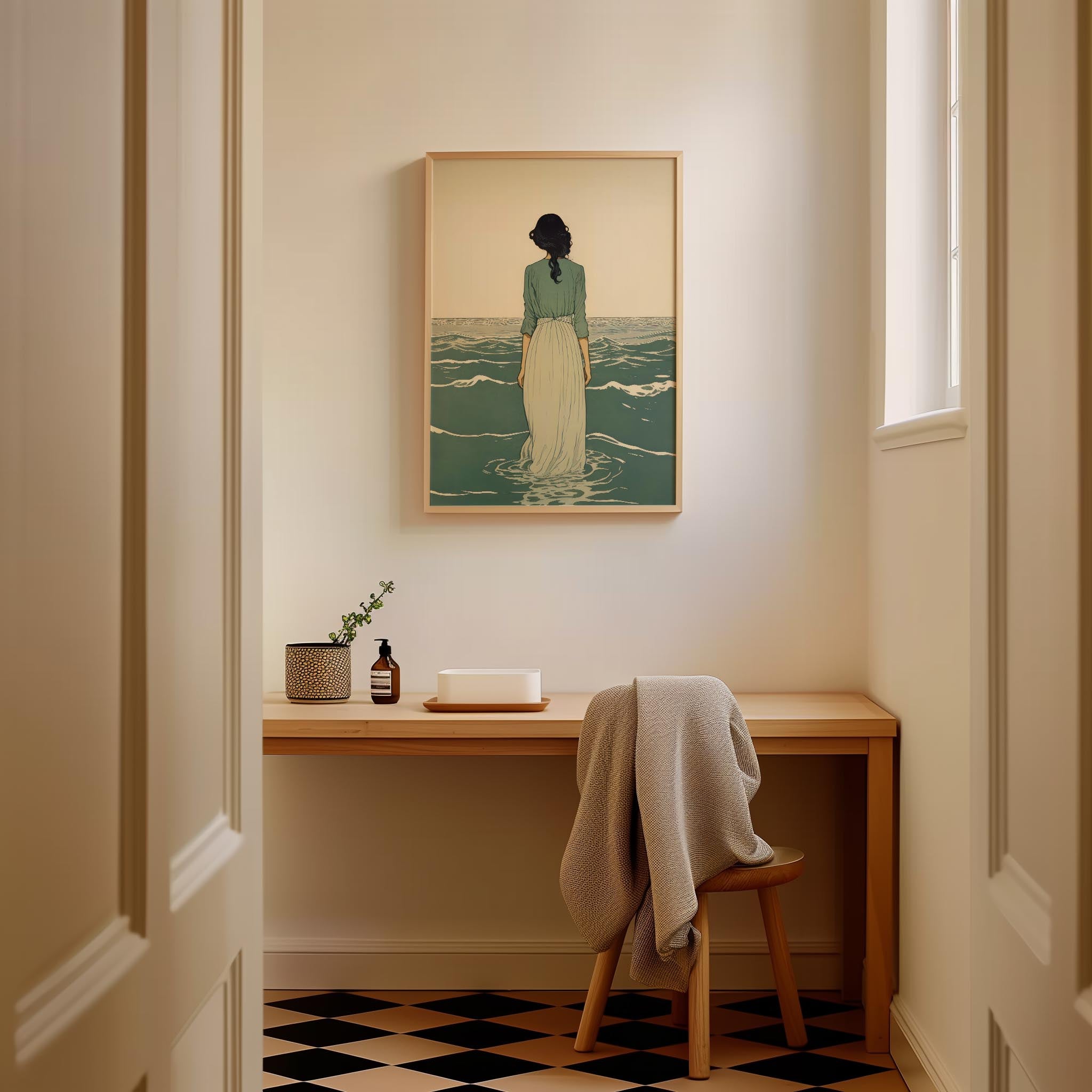 Woman Into the Sea Wall Art Print-Skudaboo