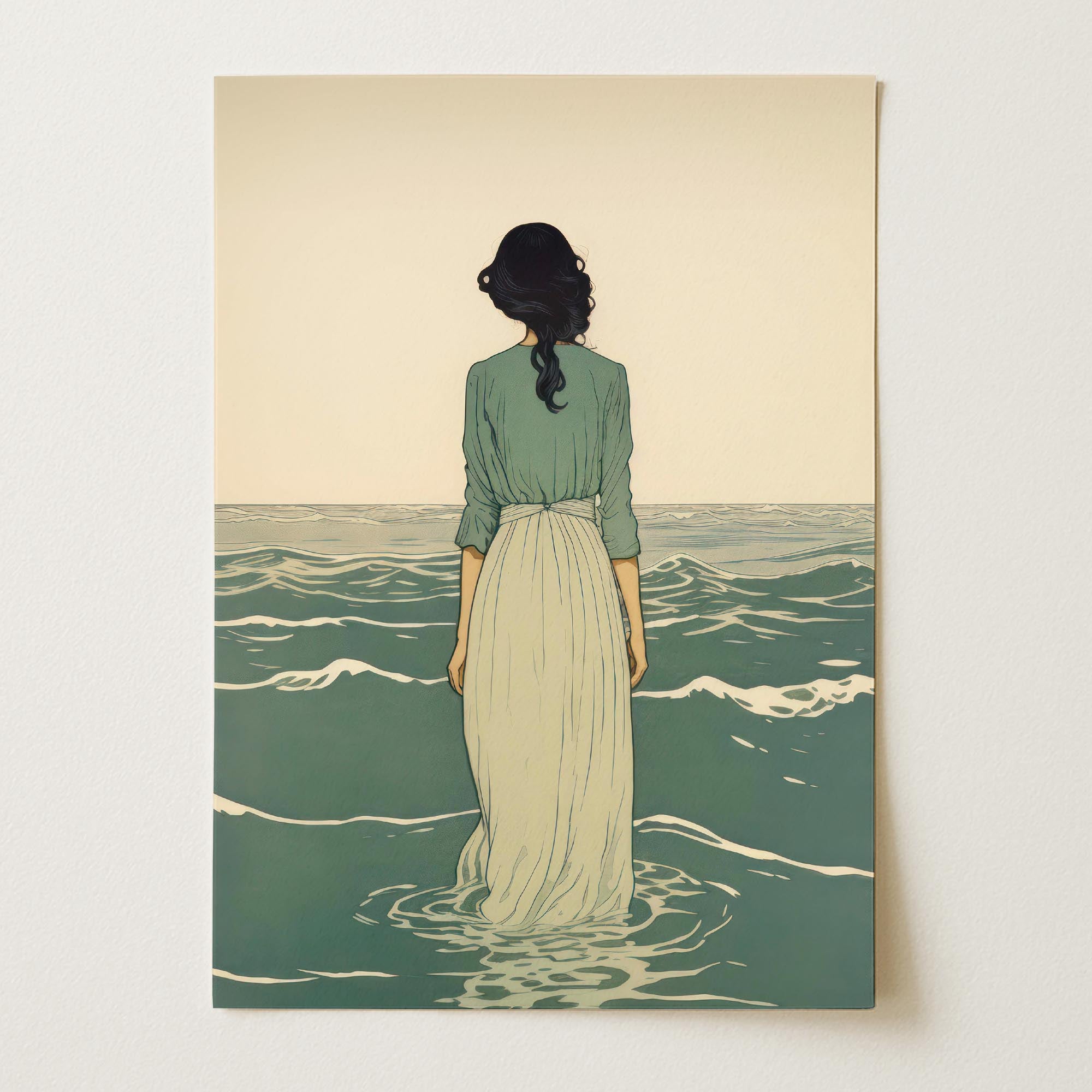 Woman Into the Sea Wall Art Print-Skudaboo