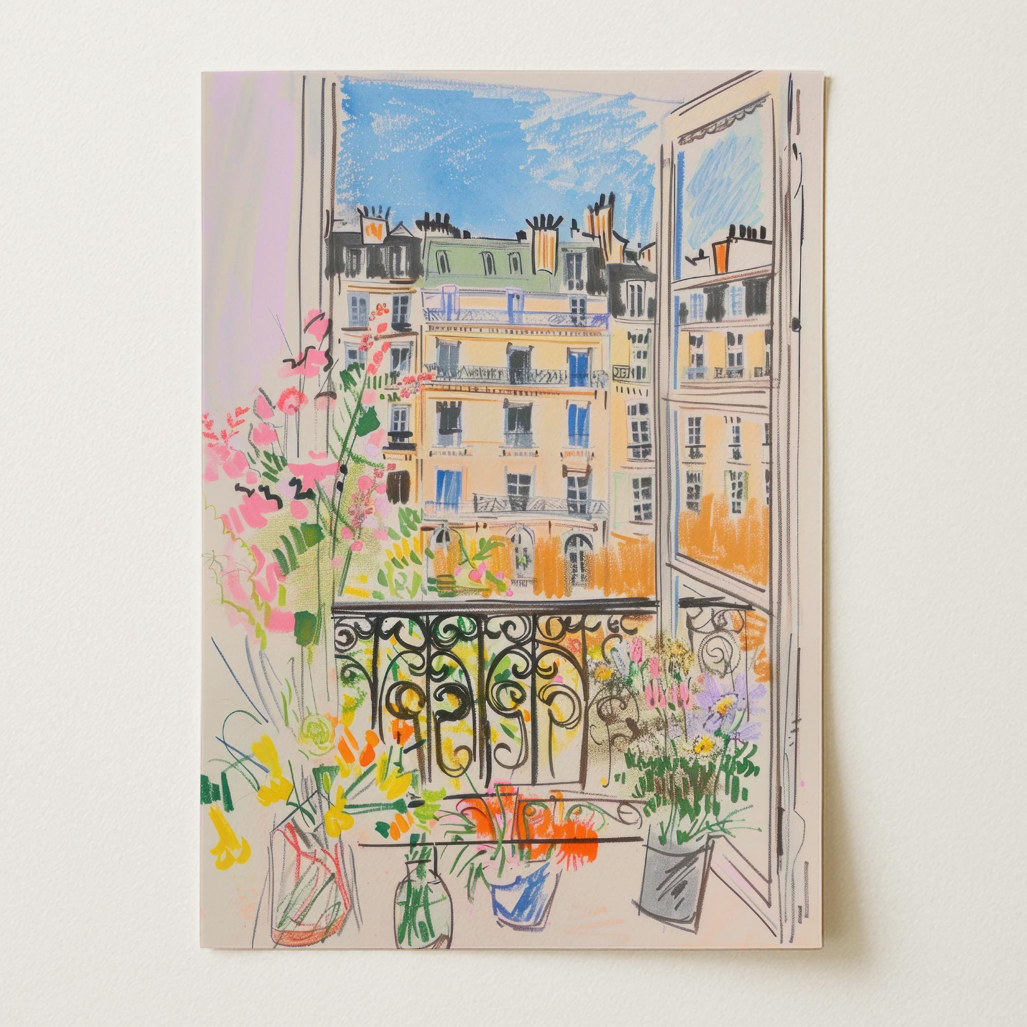 Pastel Paris Cityscape Wall Art Print-Skudaboo