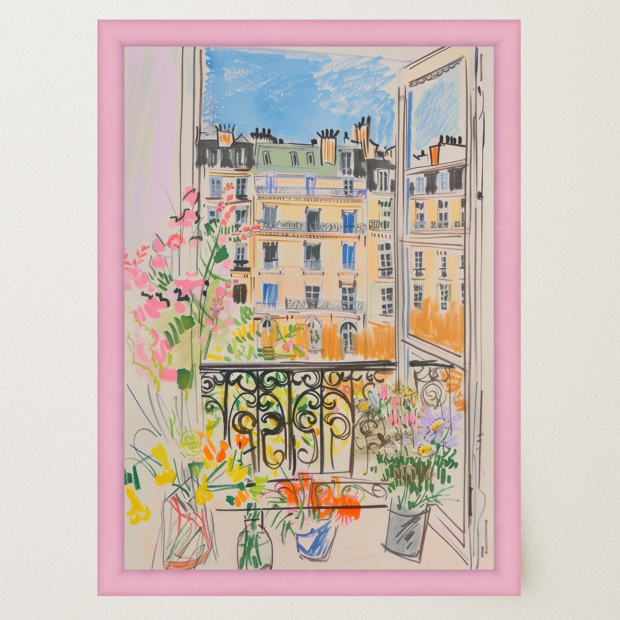 Pastel Paris Cityscape Wall Art Print-Skudaboo