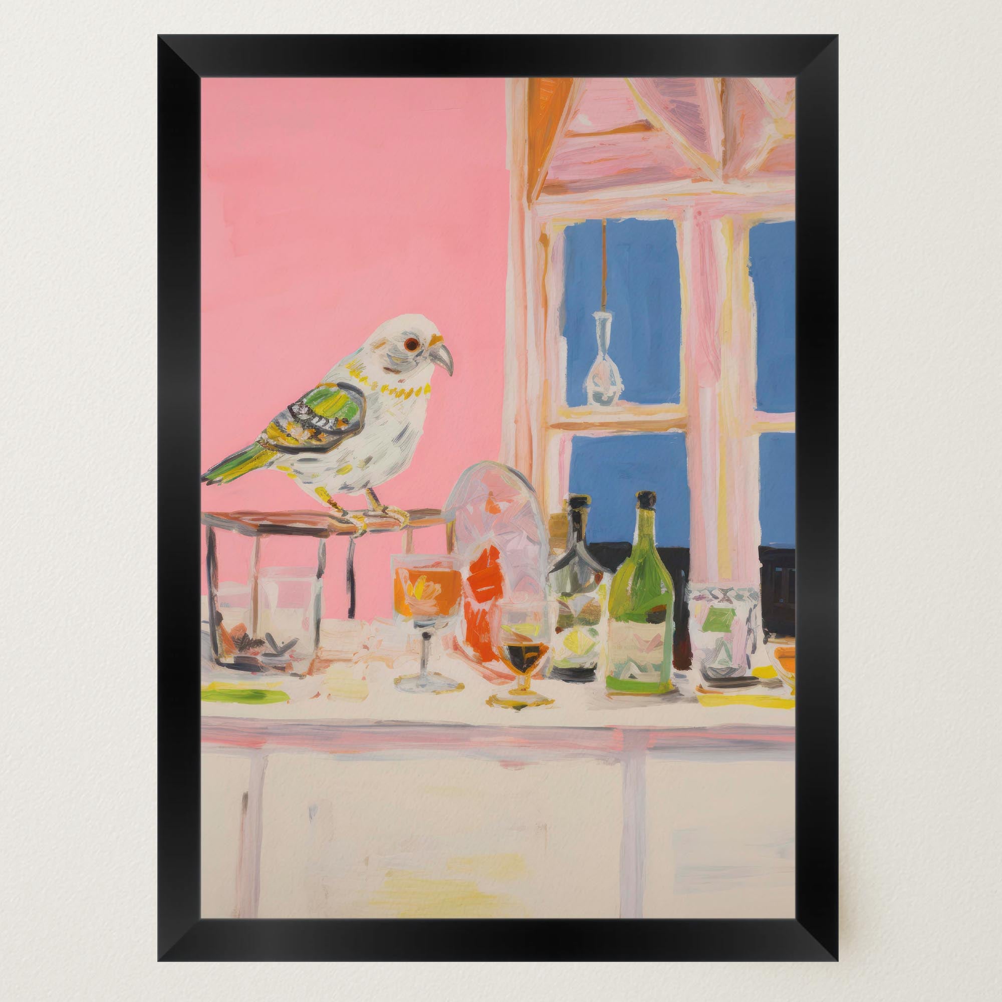 Colourful Bird on Bar Wall Art Print-Skudaboo