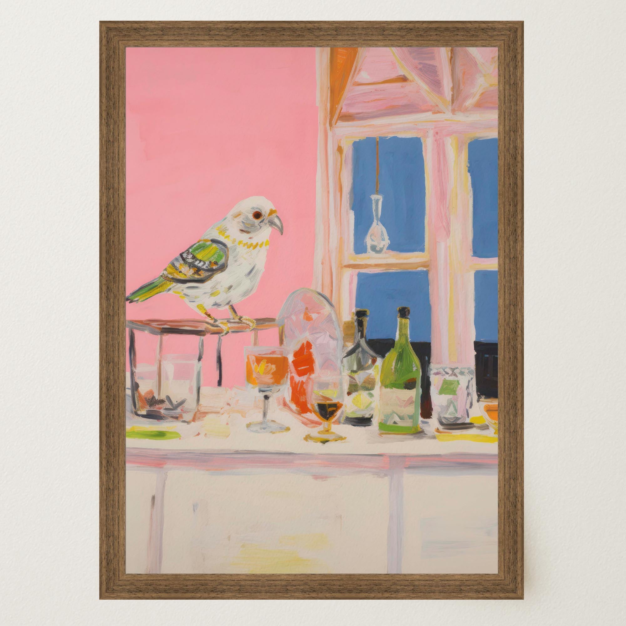 Colourful Bird on Bar Wall Art Print-Skudaboo