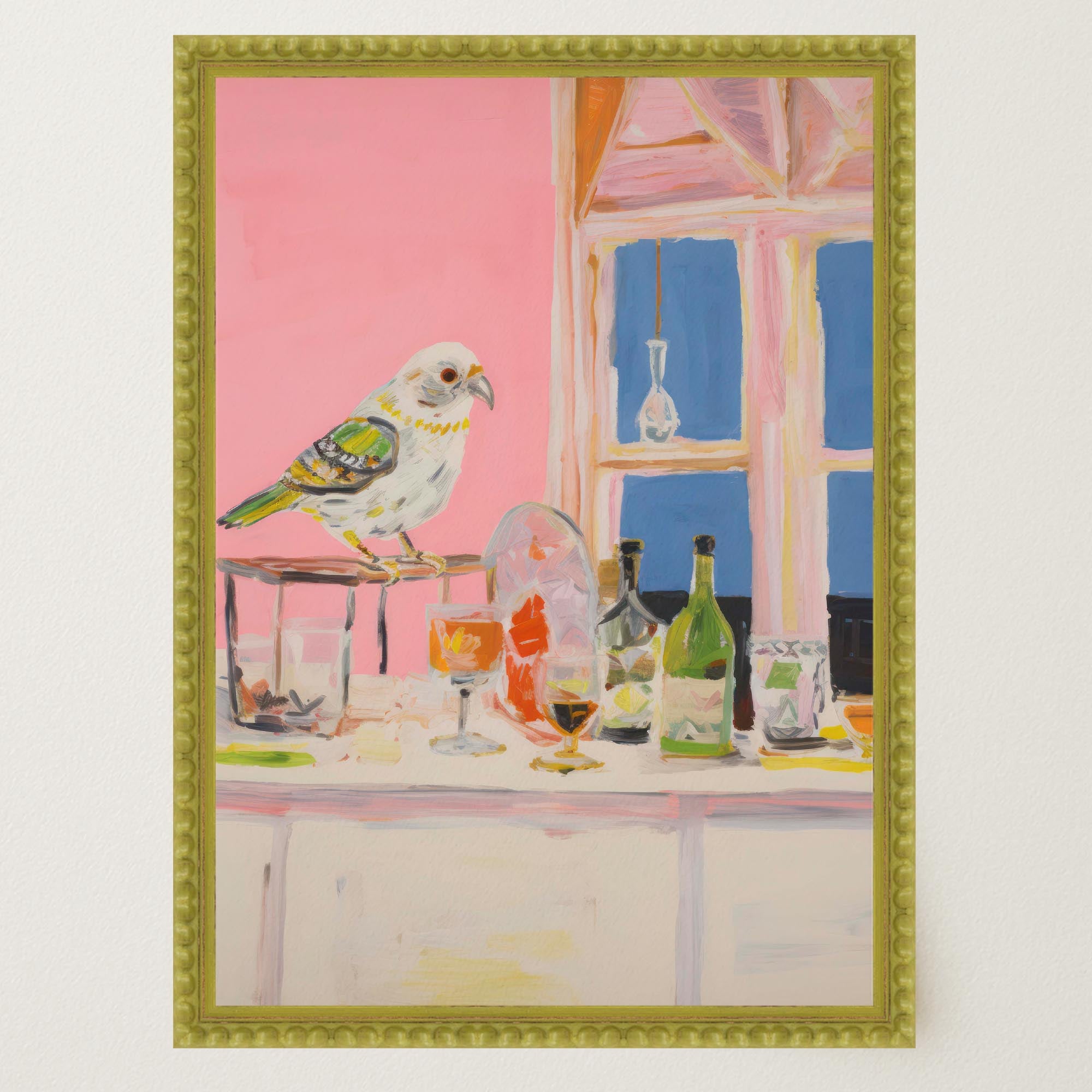 Colourful Bird on Bar Wall Art Print-Skudaboo