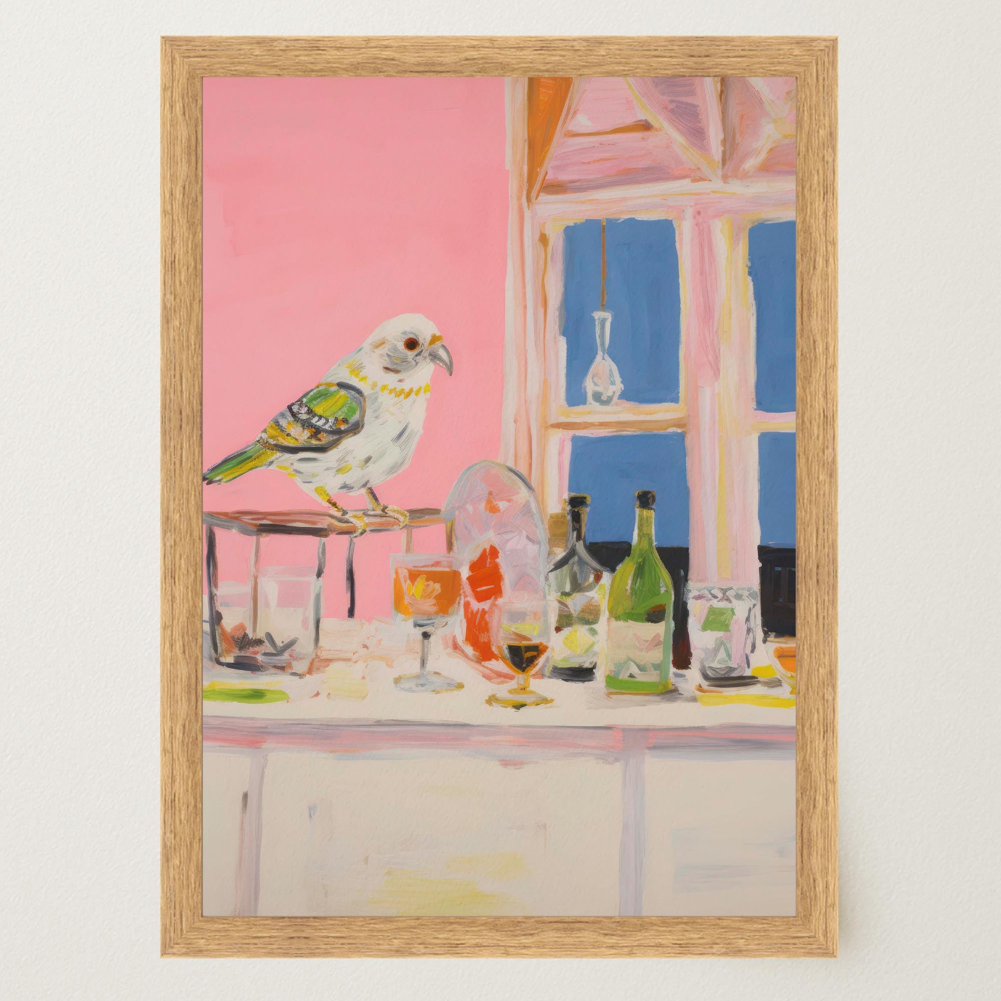 Colourful Bird on Bar Wall Art Print-Skudaboo