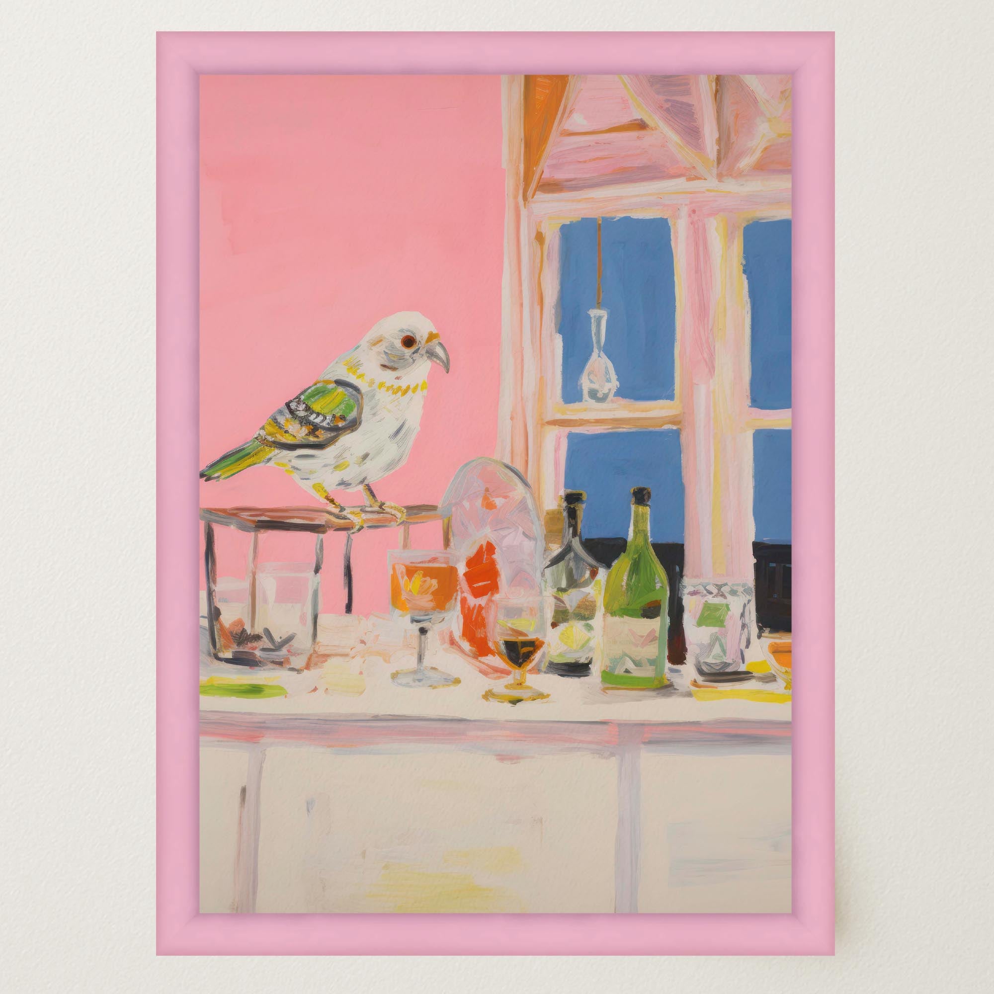Colourful Bird on Bar Wall Art Print-Skudaboo