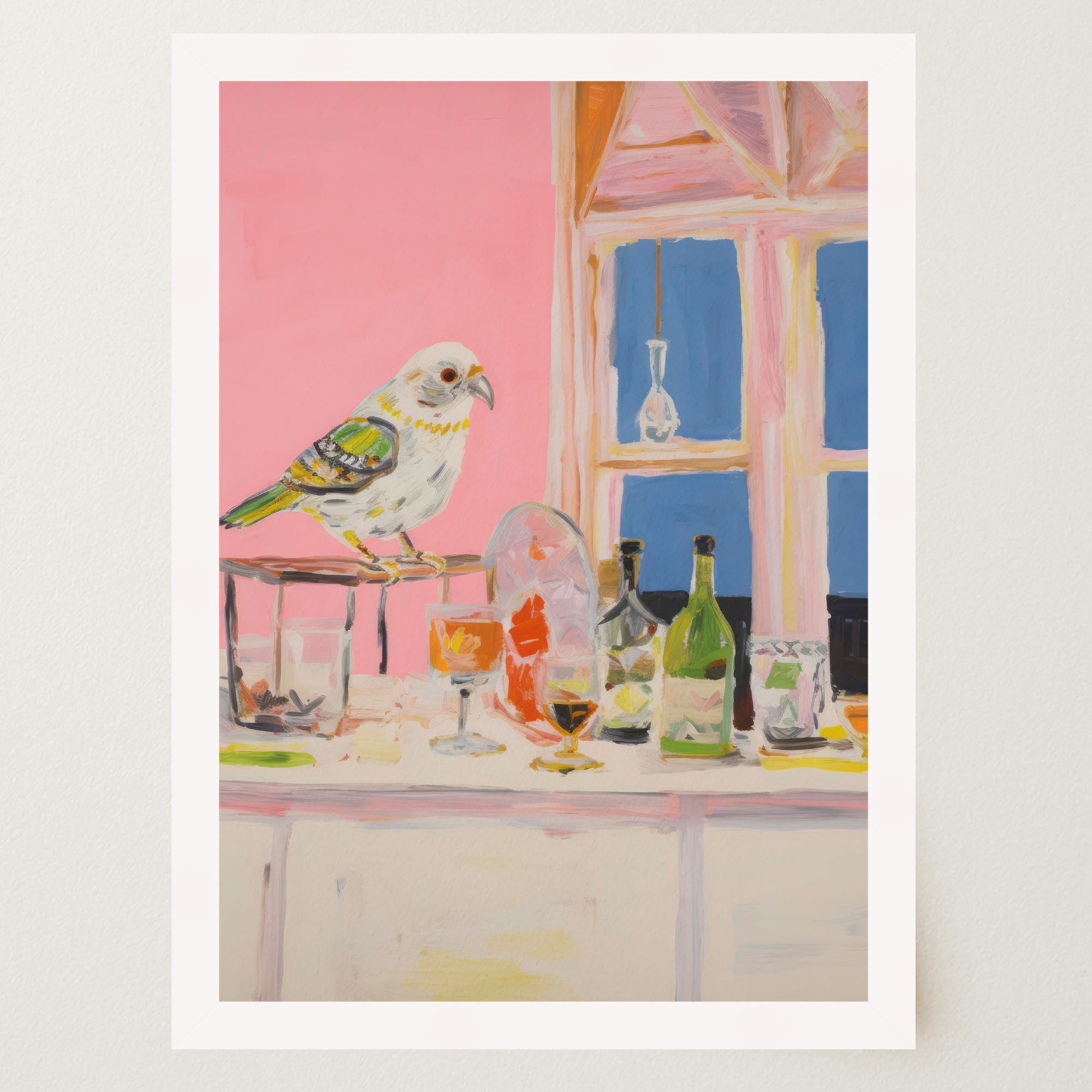 Colourful Bird on Bar Wall Art Print-Skudaboo