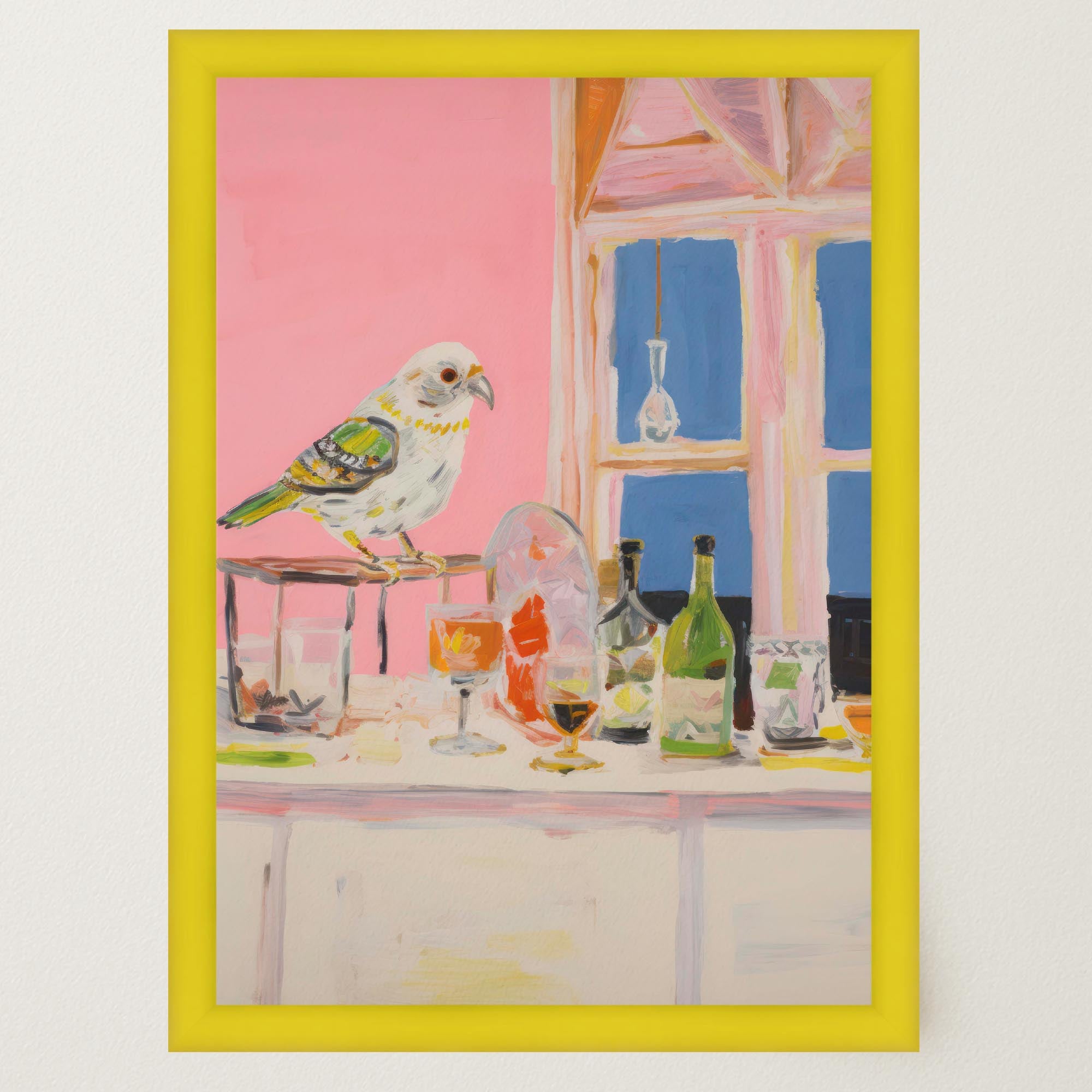 Colourful Bird on Bar Wall Art Print-Skudaboo