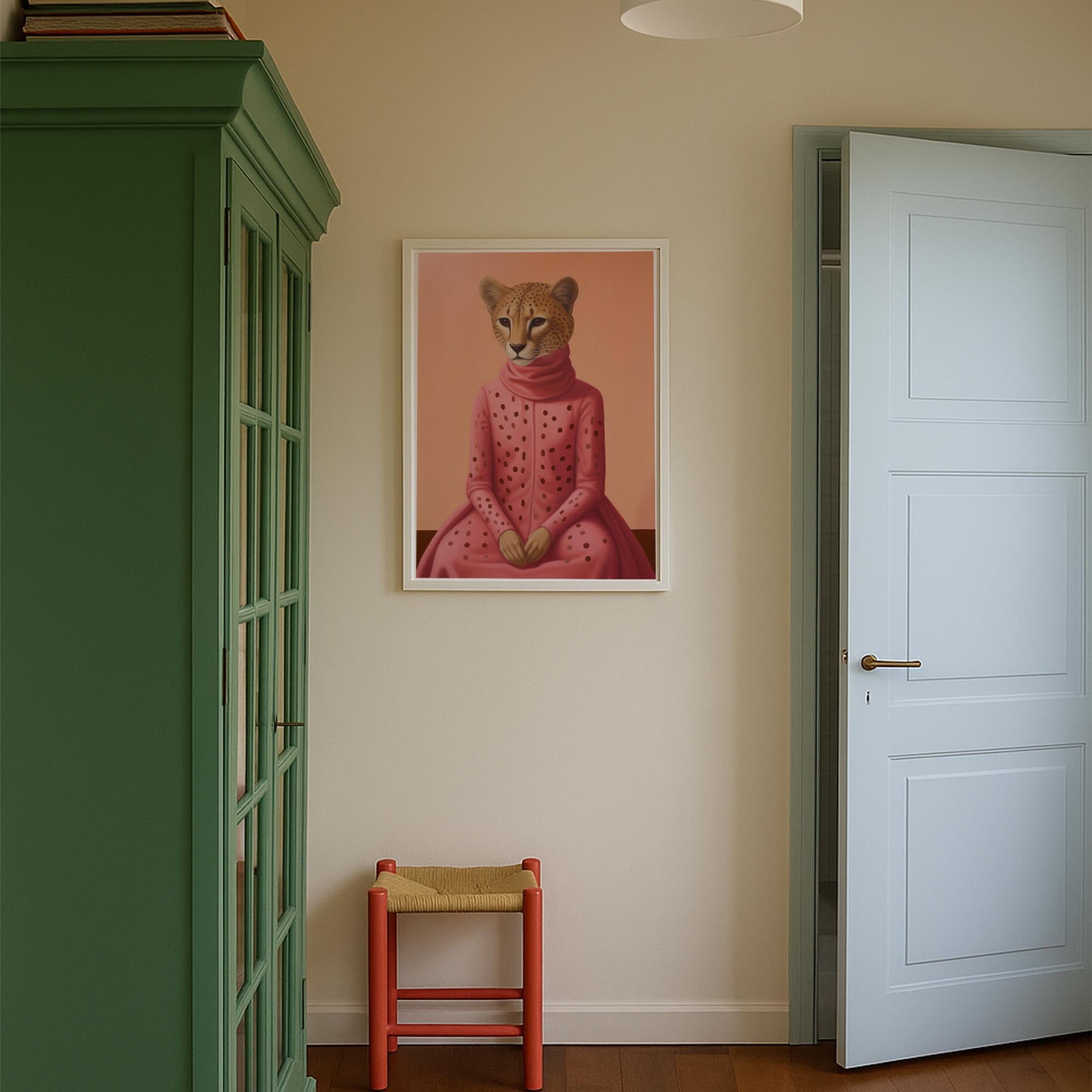 Pink Cheetah Portrait Art Print-Skudaboo