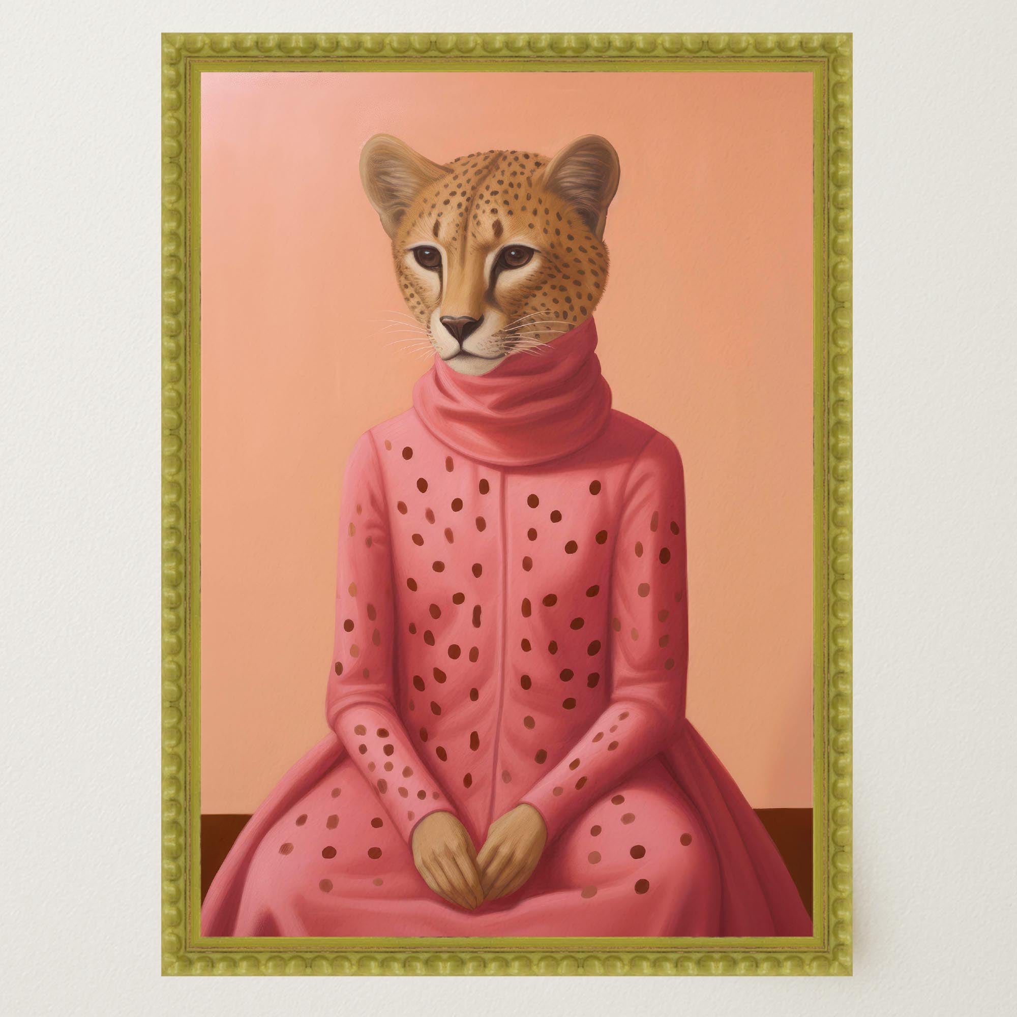 Pink Cheetah Portrait Art Print-Skudaboo