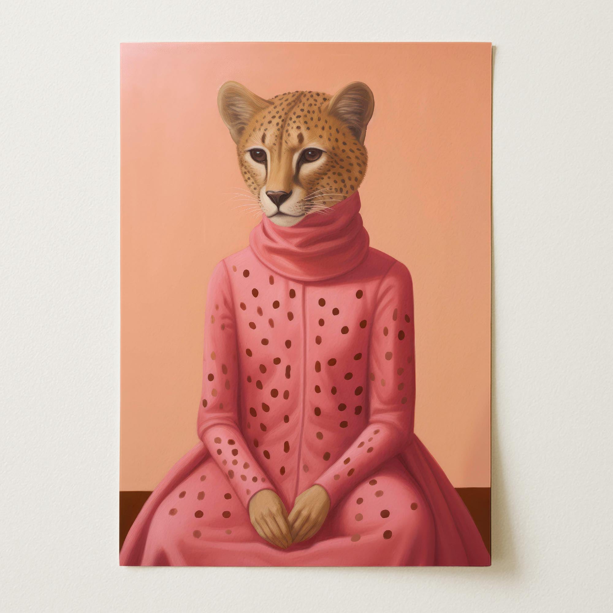 Pink Cheetah Portrait Art Print-Skudaboo