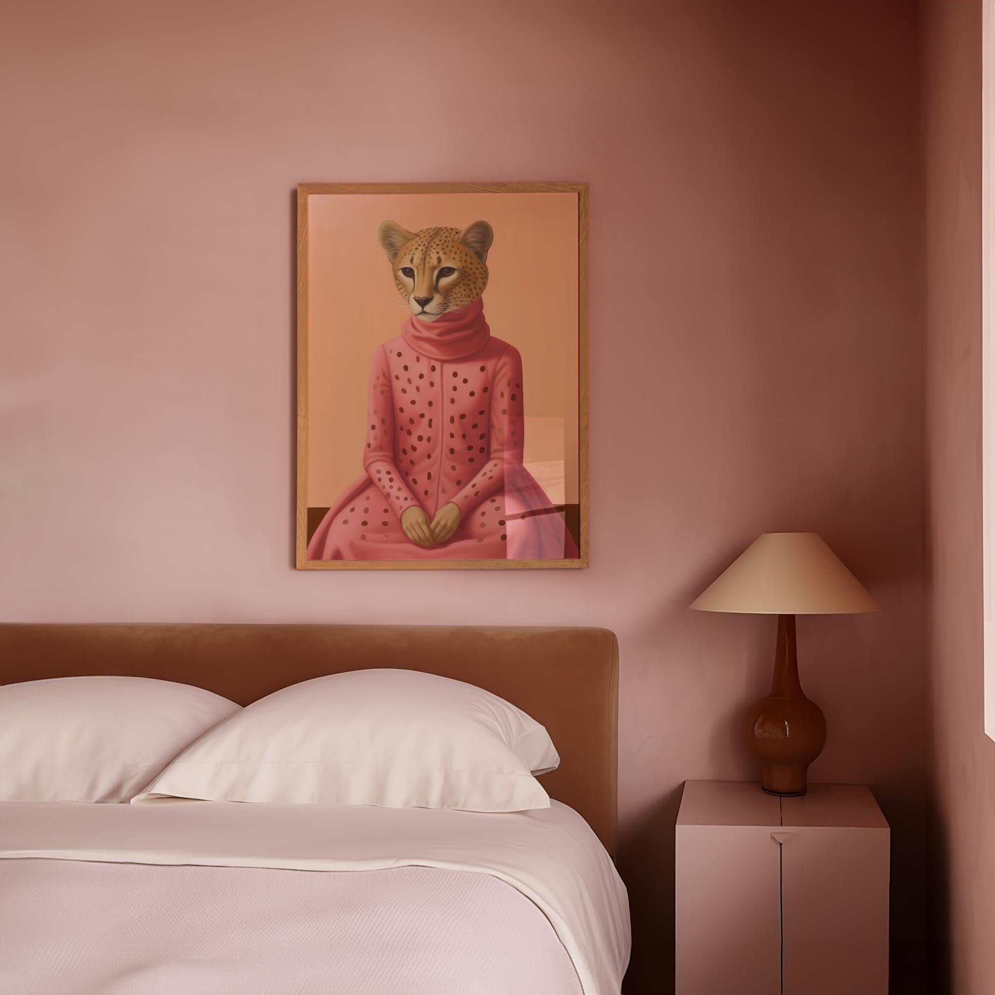 Pink Cheetah Portrait Art Print-Skudaboo
