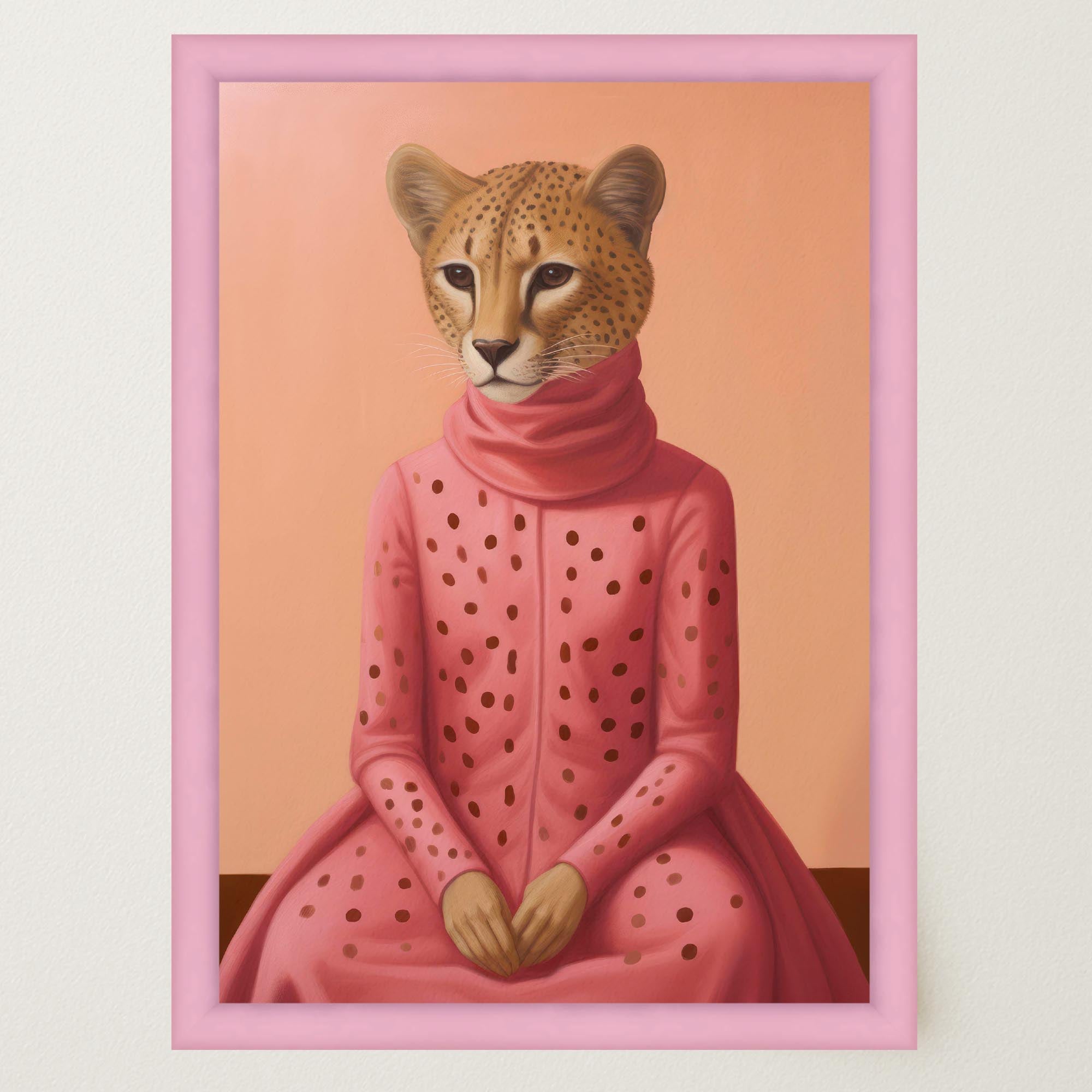 Pink Cheetah Portrait Art Print-Skudaboo