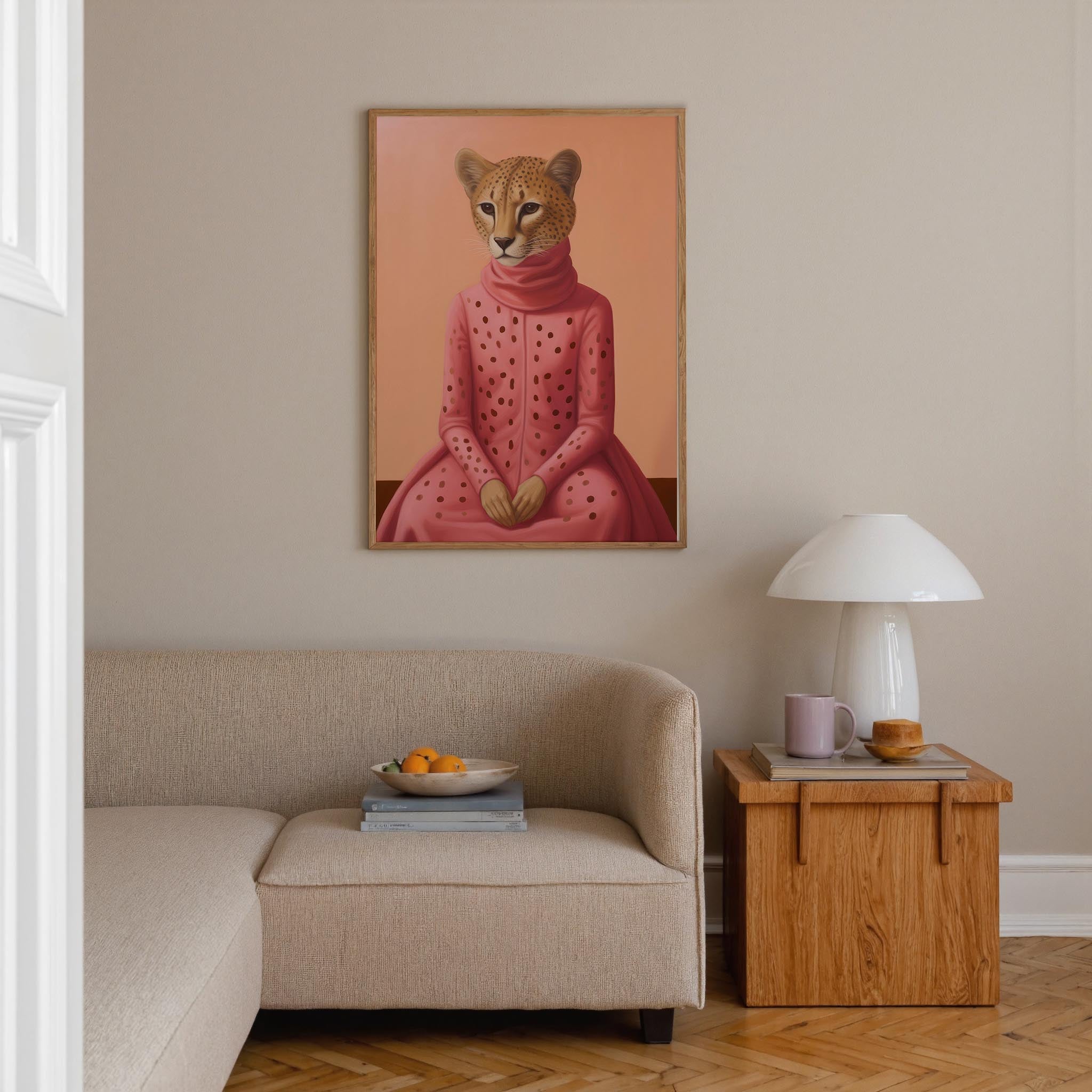 Pink Cheetah Portrait Art Print-Skudaboo