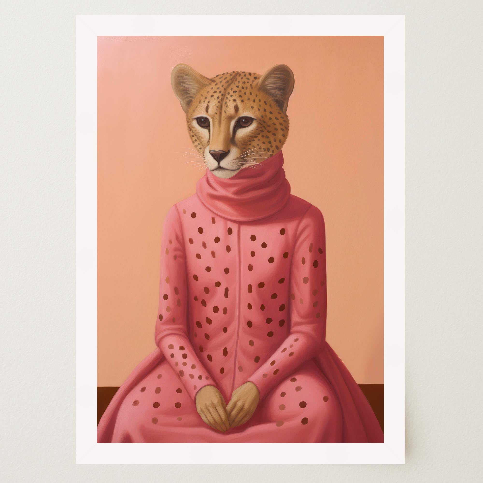 Pink Cheetah Portrait Art Print-Skudaboo