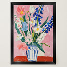 Pink and Blue Floral Vase Wall Art Print-Skudaboo
