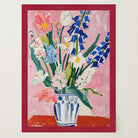 Pink and Blue Floral Vase Wall Art Print-Skudaboo