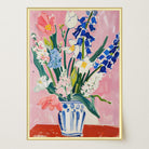 Pink and Blue Floral Vase Wall Art Print-Skudaboo