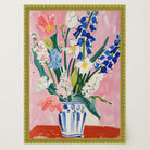 Pink and Blue Floral Vase Wall Art Print-Skudaboo