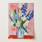 Pink and Blue Floral Vase Wall Art Print-Skudaboo
