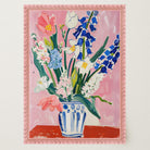 Pink and Blue Floral Vase Wall Art Print-Skudaboo